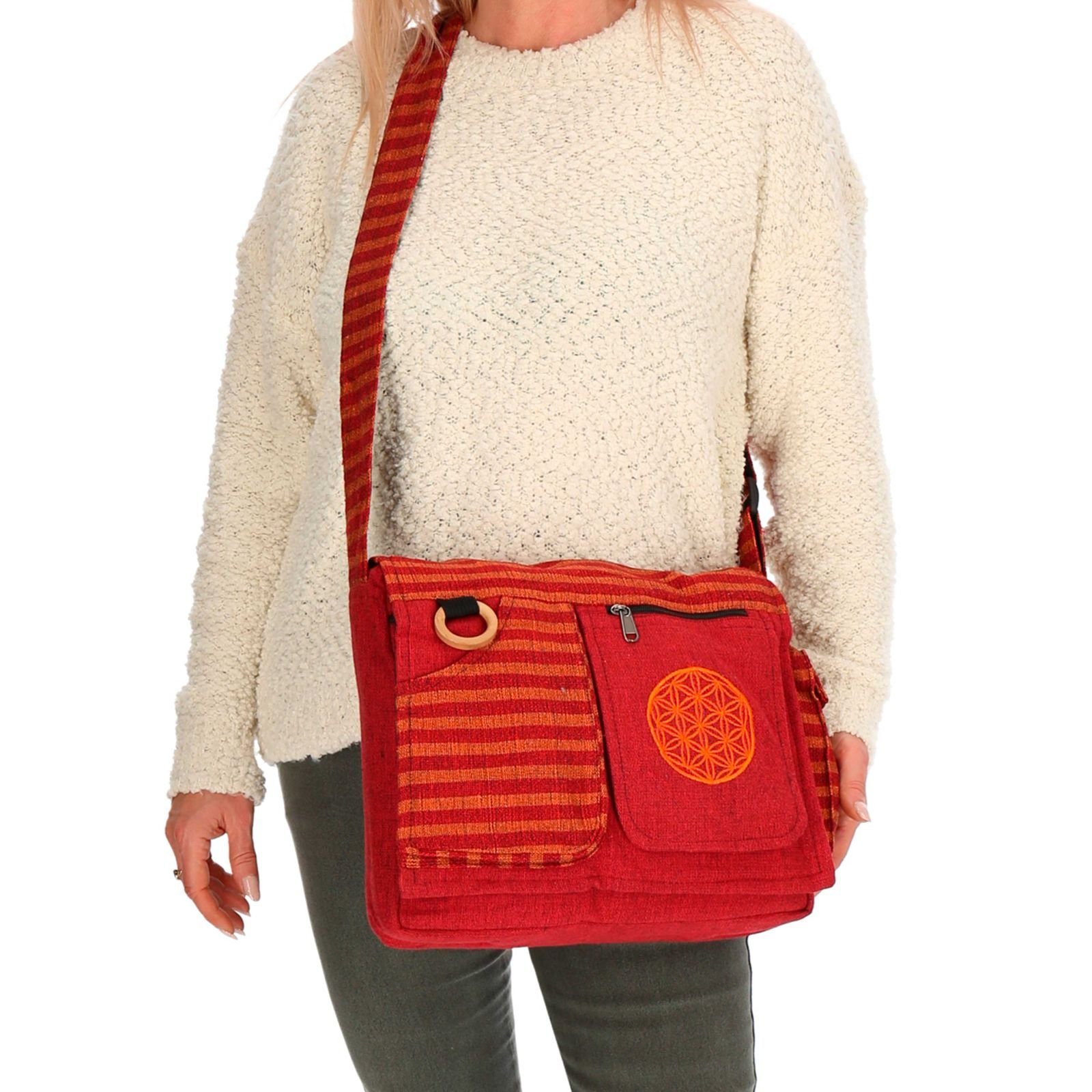 KUNST UND Schultertasche Tasche Rot Schultertasche Schulterriemen Lebensblume Handtasche Hippie + MAGIE