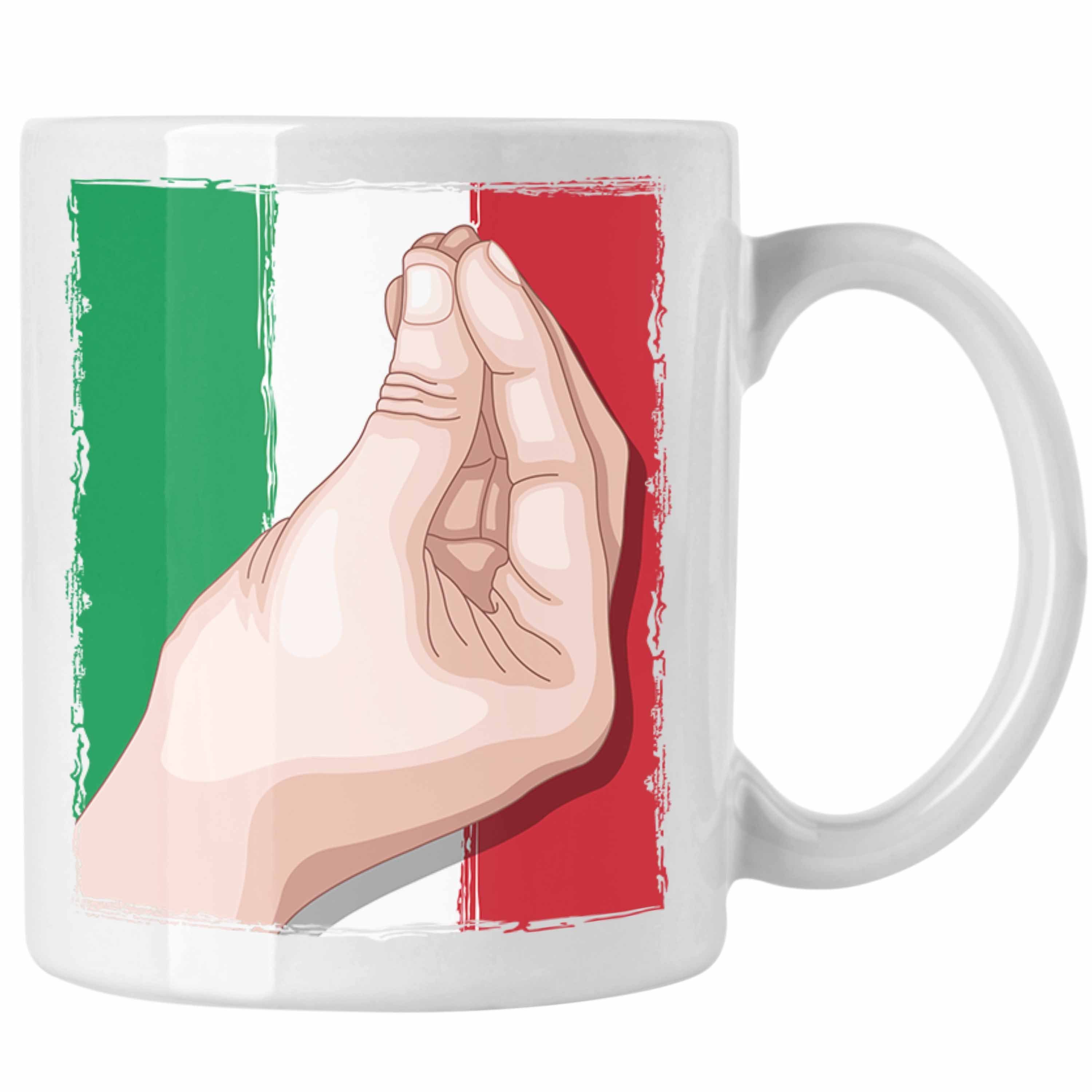 Trendation Tasse Tasse Italien Flagge Handbewegung Geschenk für Italien-Liebhaber Weiss | Teetassen