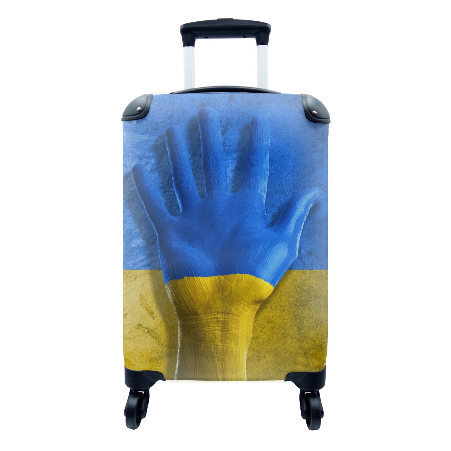 MuchoWow Handgepäckkoffer Offene Hand bemalt mit der Flagge der Ukraine, 4 Rollen, Reisetasche mit rollen, Handgepäck für Ferien, Trolley, Reisekoffer