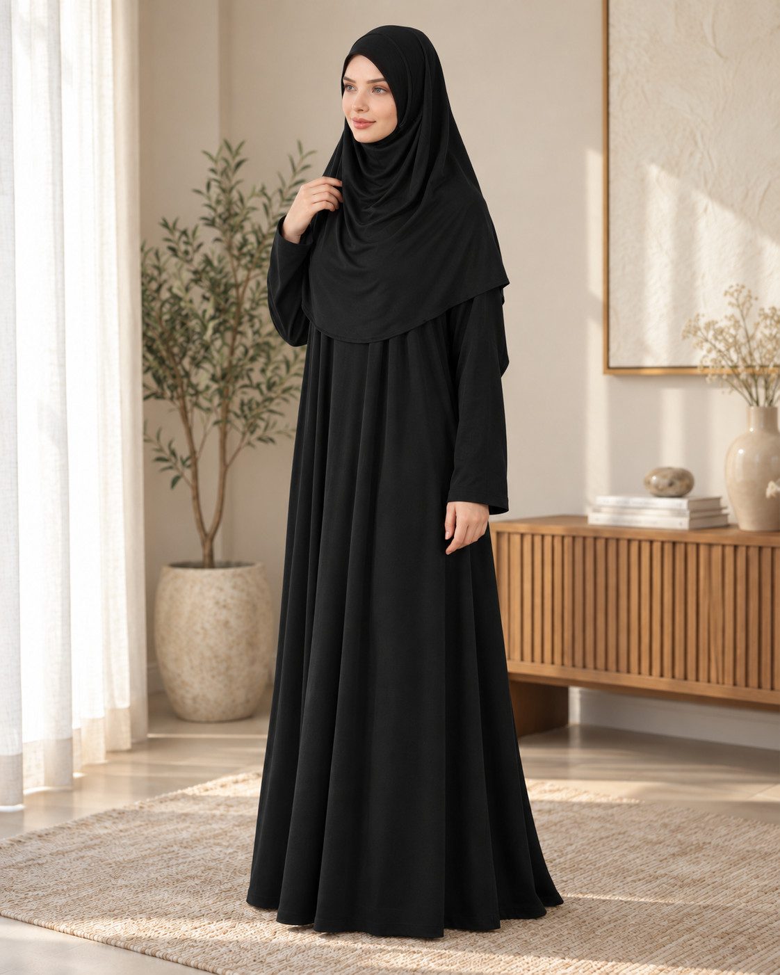 Modavitrini Tunikakleid Gebetskleid mit Hijab islamisches Kleid Kaftan Jilbab Abaya Namaz (Einteilig) komplett Set einteilig