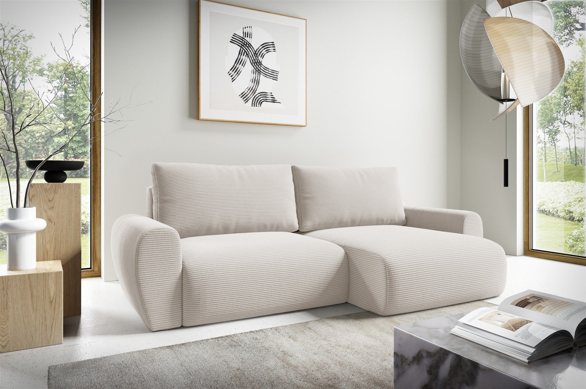 Fun Möbel Ecksofa Schlafsofa GALAN Cordstoff Poso, mit Schlaffunktion, Sofa Rücken echt bezogen