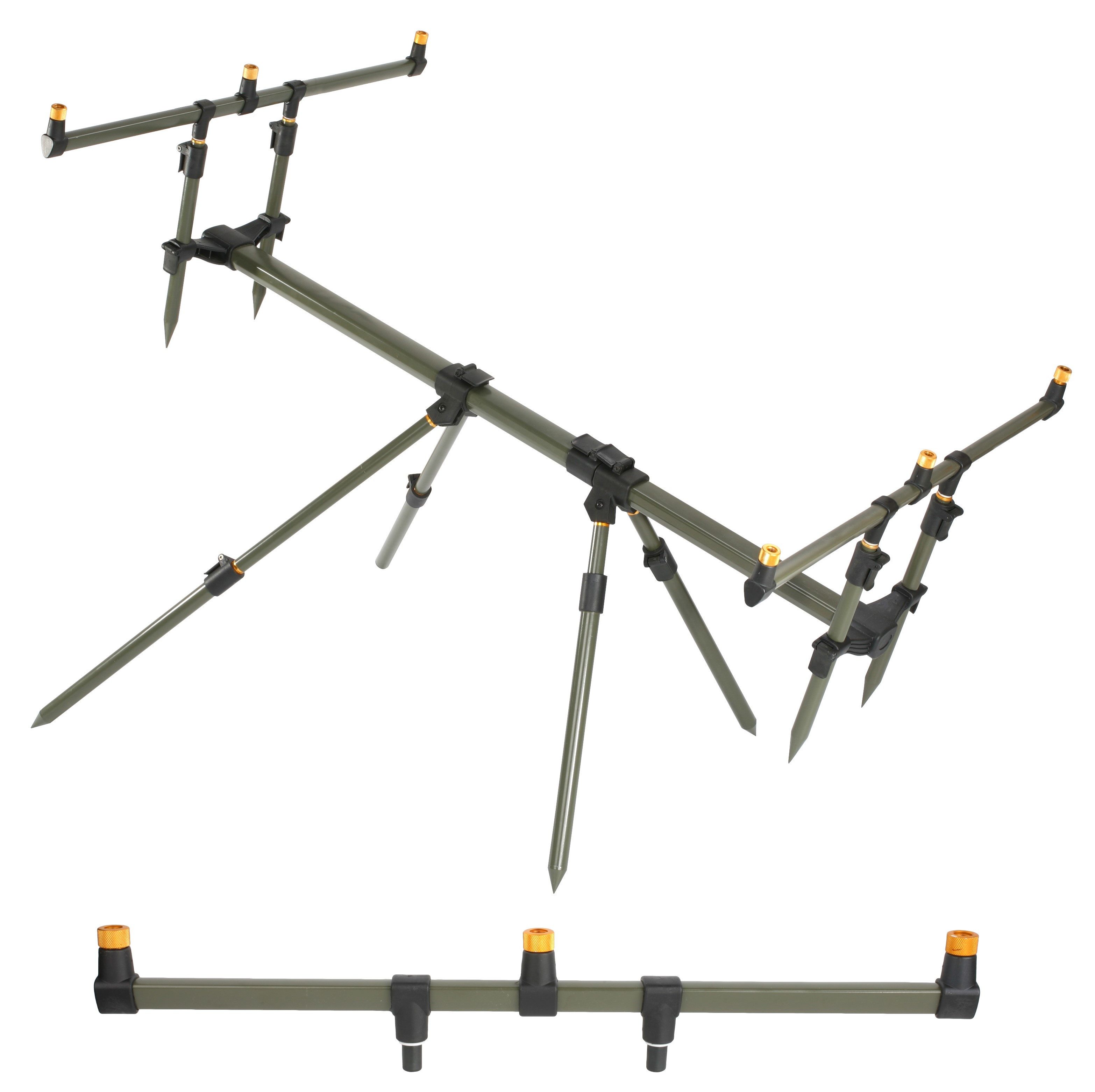 MIKADO Total Fishing Rutenhalter RODPOD Threeliner 3 ROD - Bissanzeiger Rutenhalter Bankstick, (1-tlg., Verstellbar in Höhe und jede Anpassung an jedes Gelände)