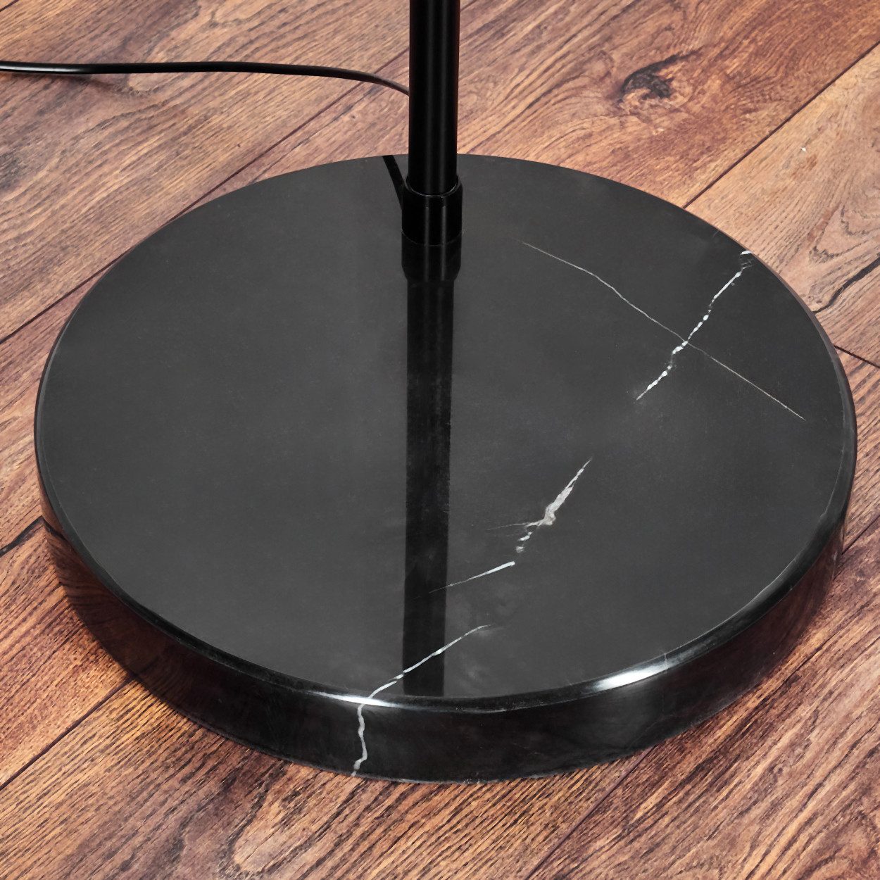 hofstein Bogenlampe Stehlampe aus Metall/Riffelglas in Schwarz/Klar mit Marmorfuß, verstellbare Leuchte im Vintage-Design (20 cm), Fußschalter, E27