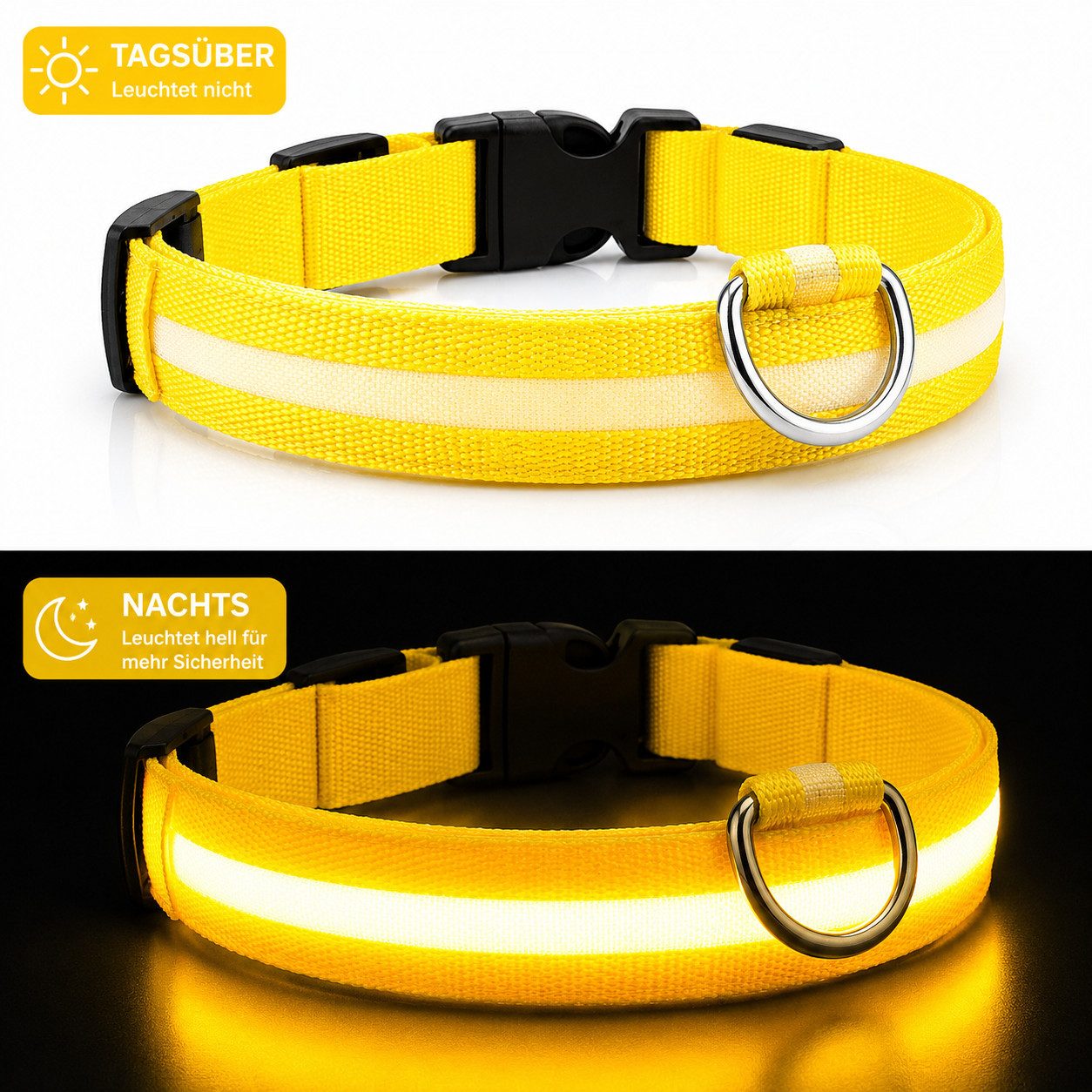 FroShop Hundehalsbandleuchte LED Hundehalsband USB aufladbar (S/M/L/XL) Leuchthalsband Nylon, LED fest integriert, verschiedene Farben, Akku Halsband reflektierend verstellbar Blinkhalsband für Hunde