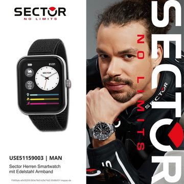 Sector Sector Herren Armbanduhr Smartwatch, Analog-Digitaluhr, Herren Smartwatch eckig, groß (45x38mm), Nylonarmband schwarz, Sport