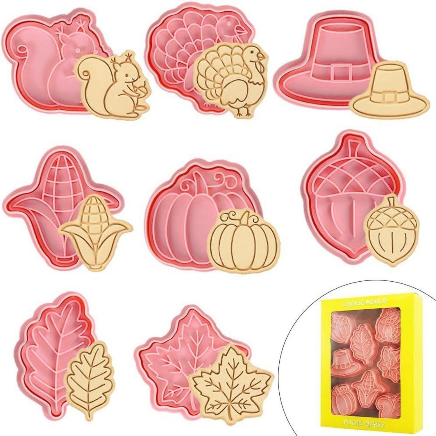 LuxusKollektion Ausstechform Ausstechformen Herbst 8pcs 3D Ahornblatt Eichel Kürbis Igel B, Kunststoff, (8-St)