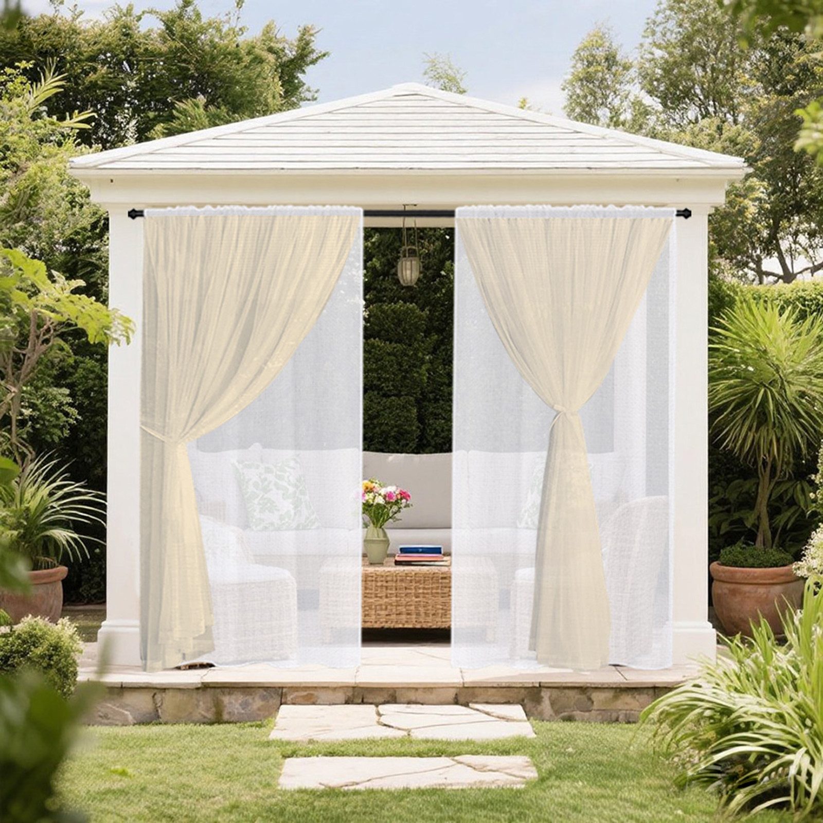 BTTO V&G Outdoorvorhang Outdoorvorhang Wasserdicht Moskitonetz Outdoor Vorhang,2 Lagen Design (1 St), transparent, Rod Pocket,Sonnenschutz & Sichtschutz,für Balkon Rasen Garten