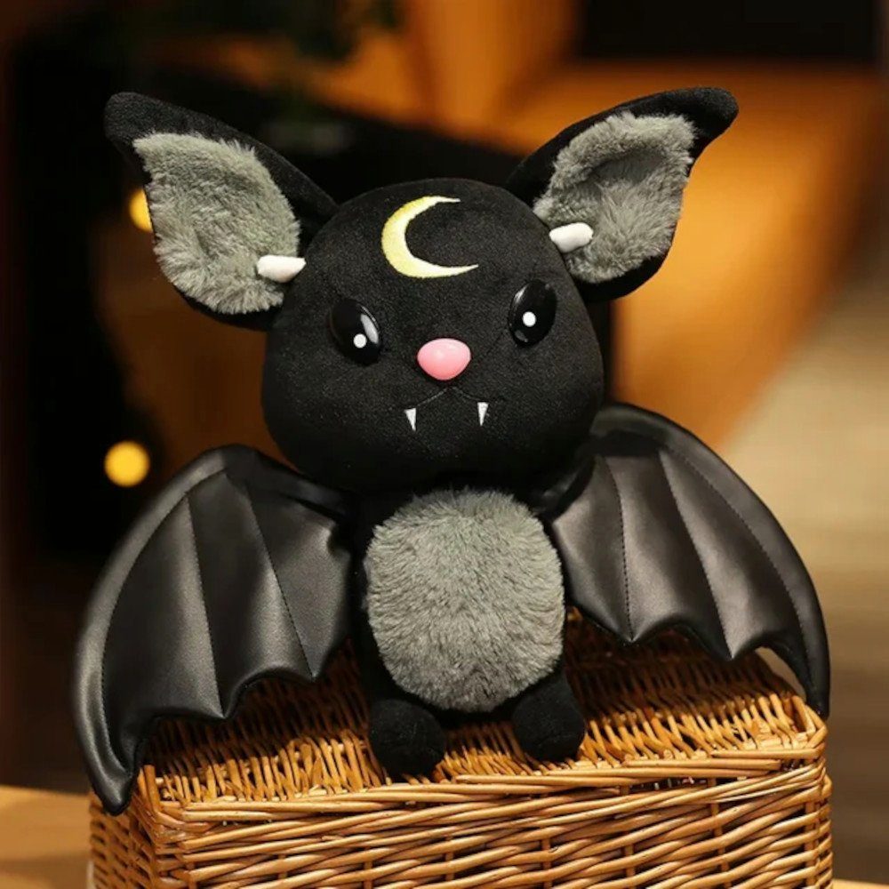 Tinisu Plüschfigur Fledermaus Kuscheltier 30 cm - Schwarz Plüschtier Mond Nacht Stofftier