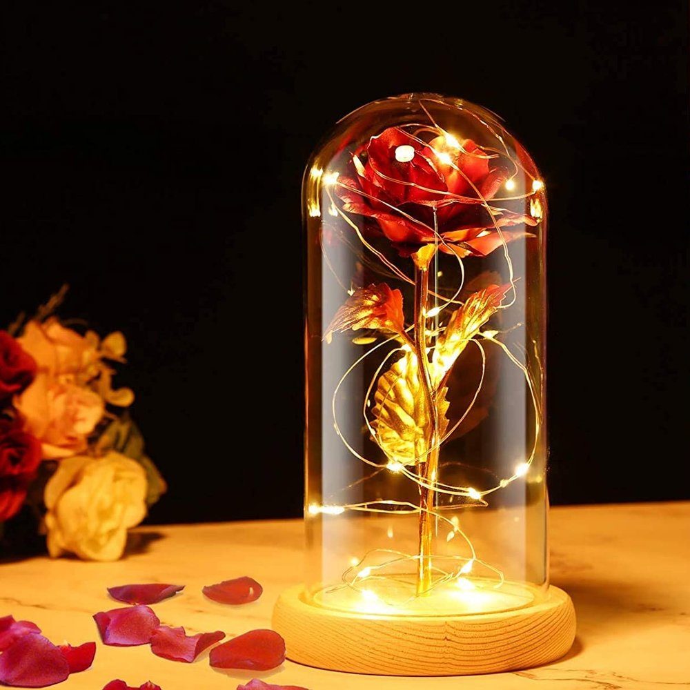 cm, Glas Höhe 21 Geschenke für im Kunstblume mit AKKEE, Rose Muttertag LED-Licht, Ewige für Geburtstag Weihnachten Frauen, Frauen/Mama,Valentinstag