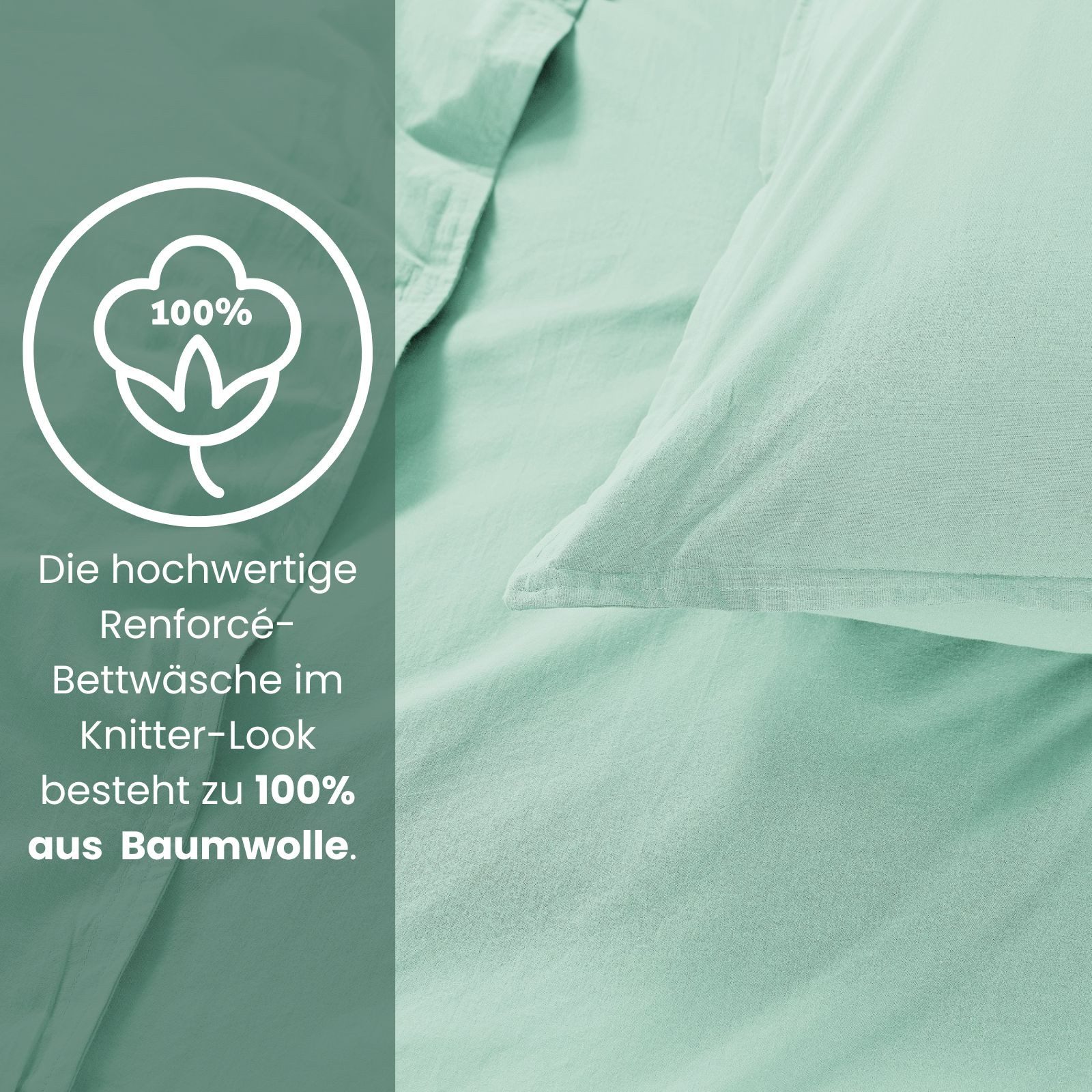 wometo Bettwäsche Stone Washed 155x220 Renforcé, Baumwolle, 2 teilig, OEKO-TEX®, 100% Baumwolle, Bettwäsche im Knitterlook mit Stehsaum – Bild 3 von 5