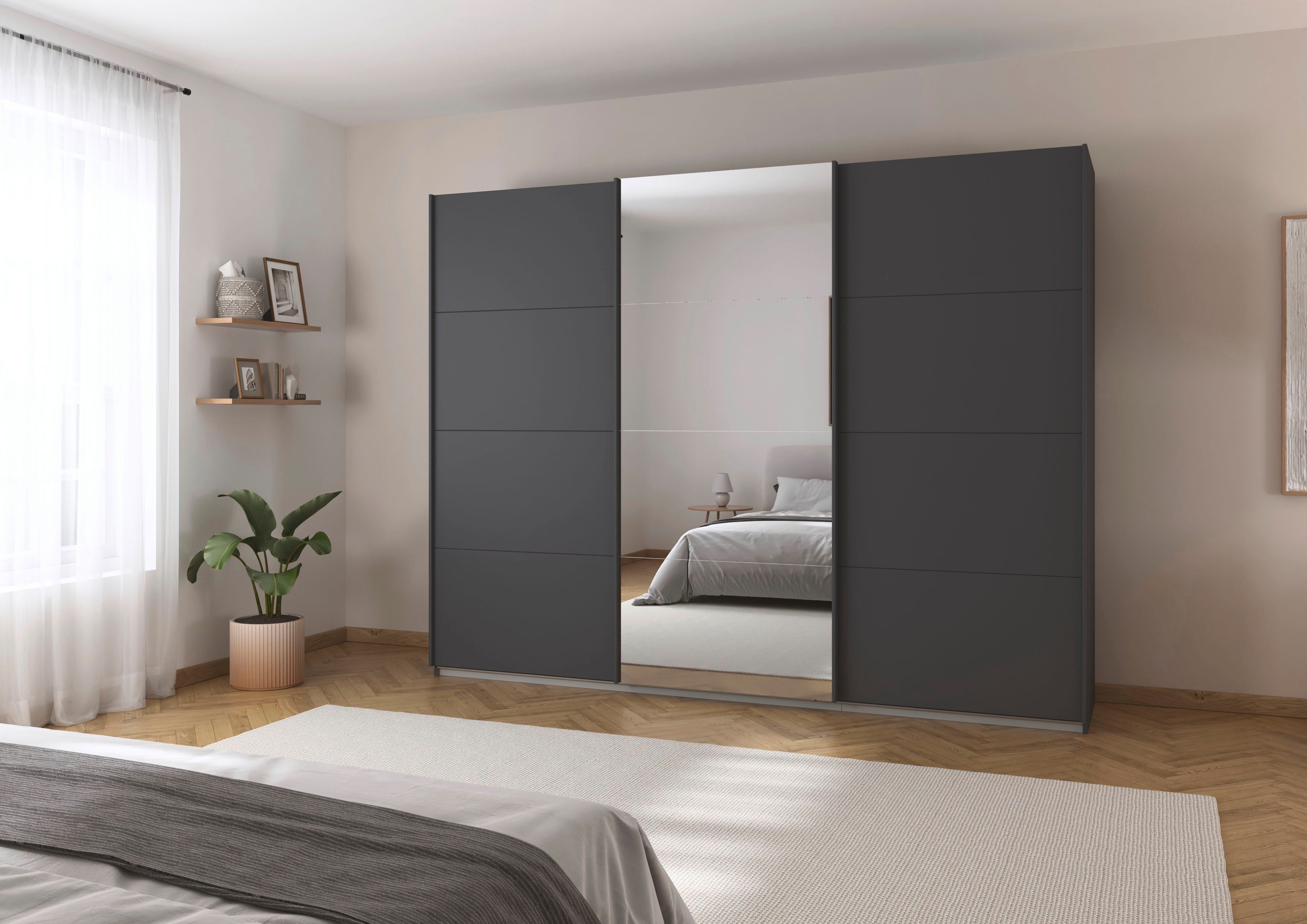 OTTO home Schwebetürenschrank Kleiderschrank Schrank Schlafzimmerschrank Garderobe AGORDO (Breiten 203/271/315/360 cm in drei Griff-Farben - NEU: Farbe SCHWARZ) Top Innenausstattung, in 4 Breiten und 2 Höhen MADE IN GERMANY