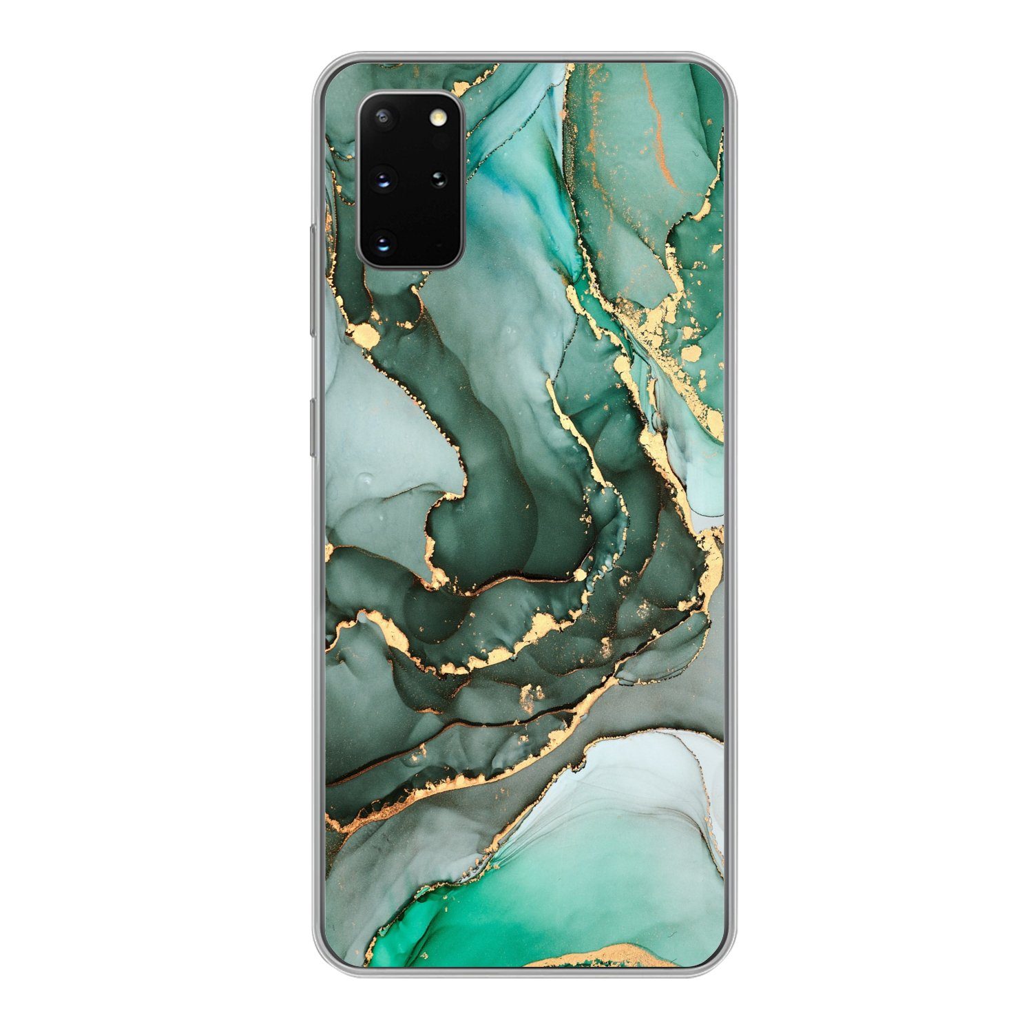 MuchoWow Handyhülle für Samsung Galaxy S20 Plus Gold - Marmor - Grün - Luxus - Marmoroptik, Phone Case, Silikon, Schutzhülle Dünn