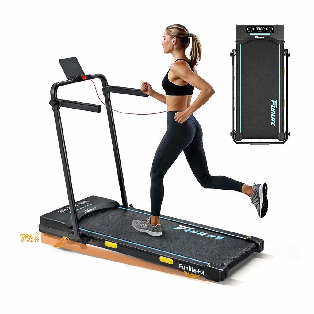 FunLife Laufband 4-in-1 Walking Pad mit 7% Steigung (Packung), 12 km/h, Bluetooth-App, klappbar