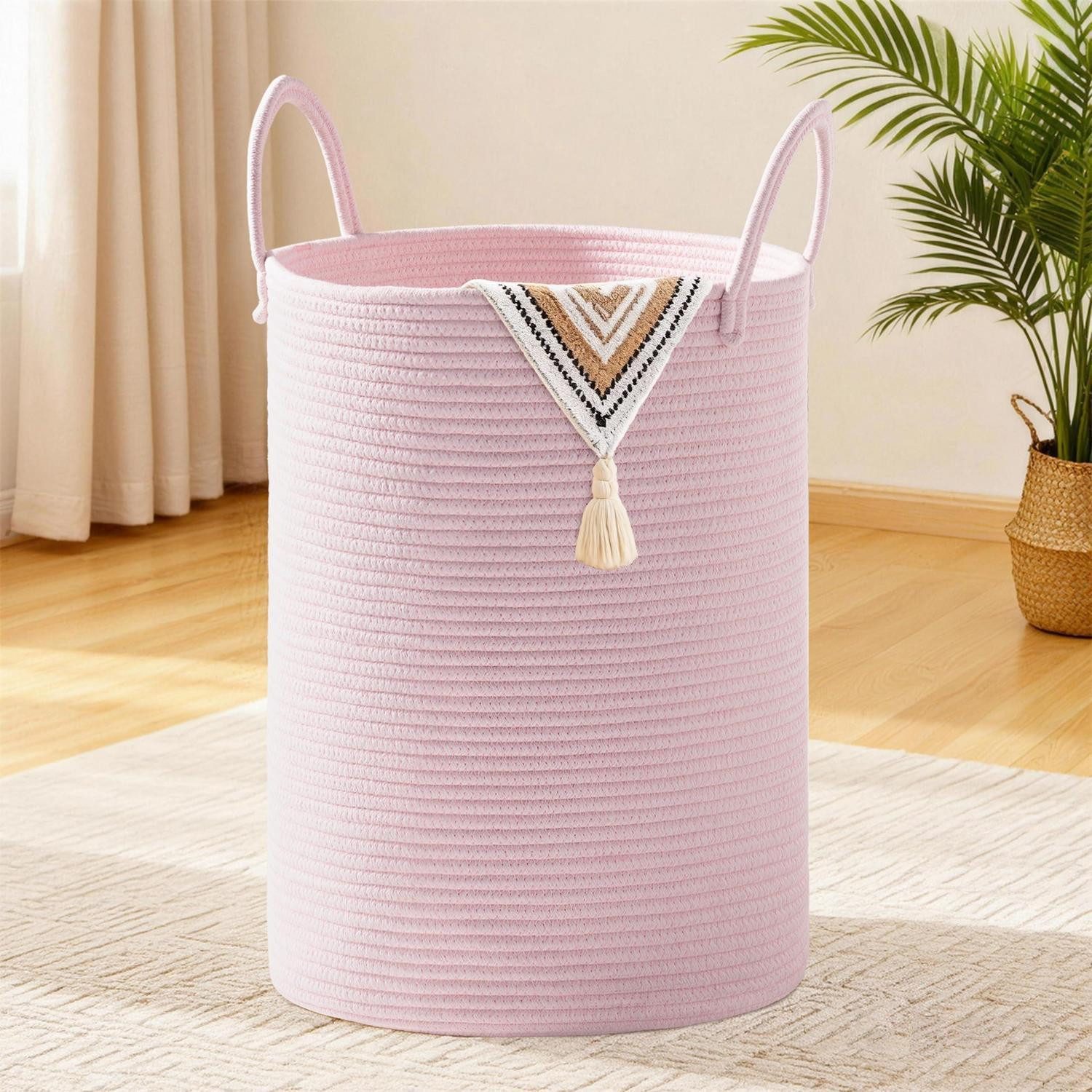 LuxusKollektion Wäschekorb Wäschekorb Aufbewahrungskorb Baumwollhenkel Kinderzimmer Rosa 72L