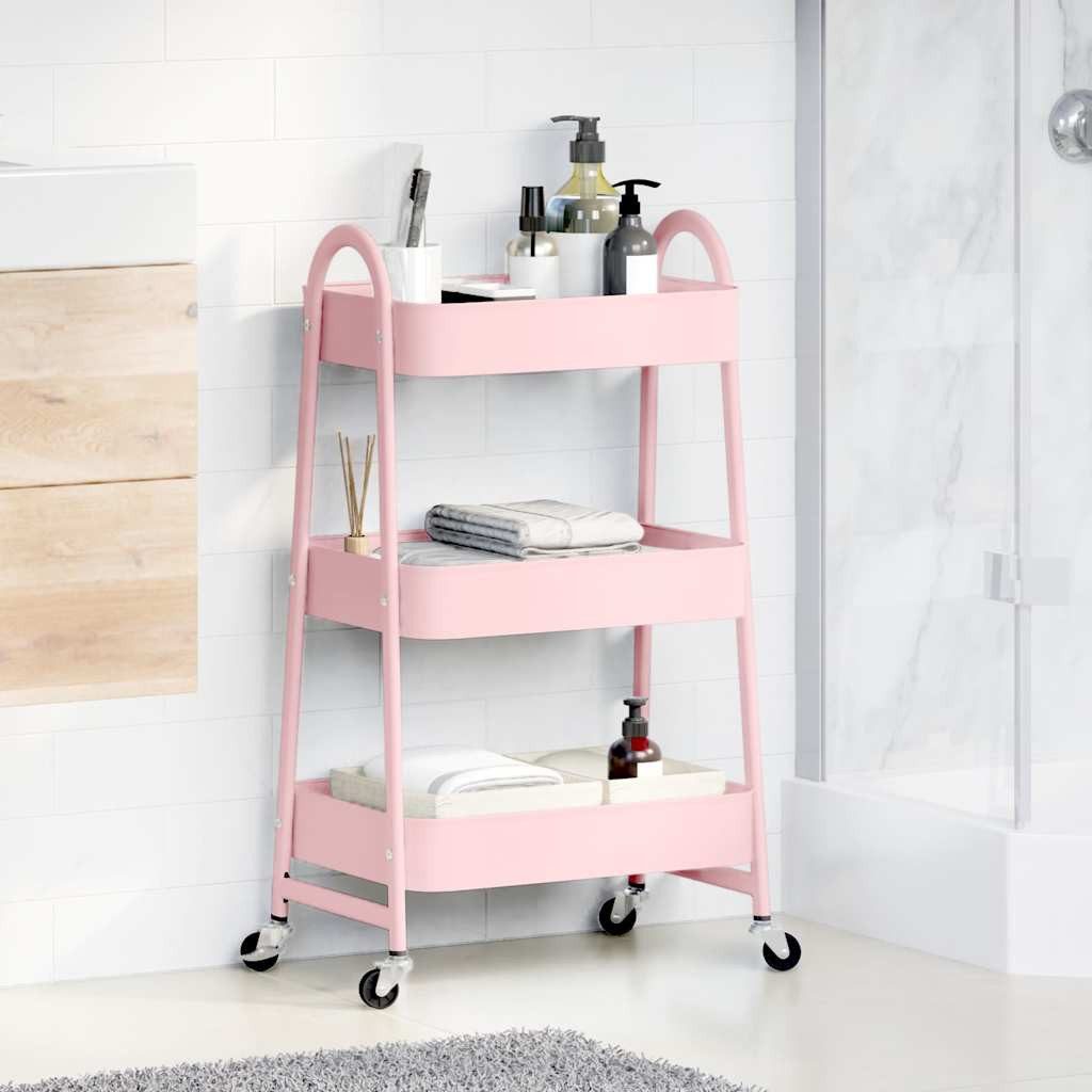 vidaXL Rollwagen Aufbewahrungswagen 3-stöckig Rosa 42x41,5x77 cm Stahl, (1 St)