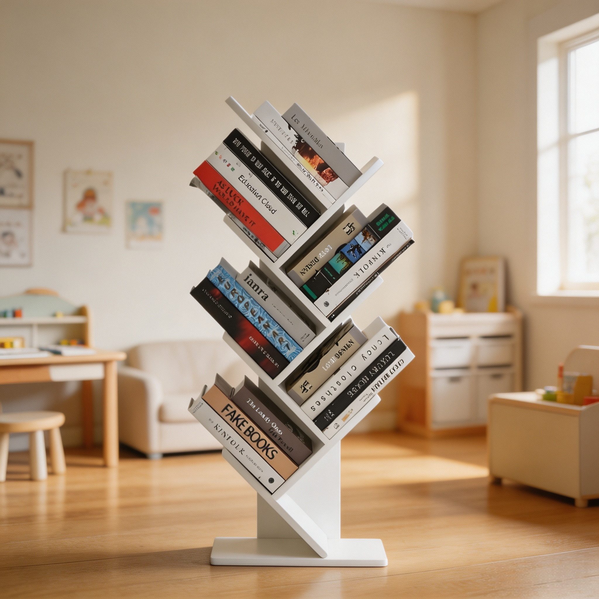 GarveeMore Bücherregal in Baumform mit 5 Ebenen für Bücher, DVD, Deko, 105x40x20 cm, 9 kg, weiß