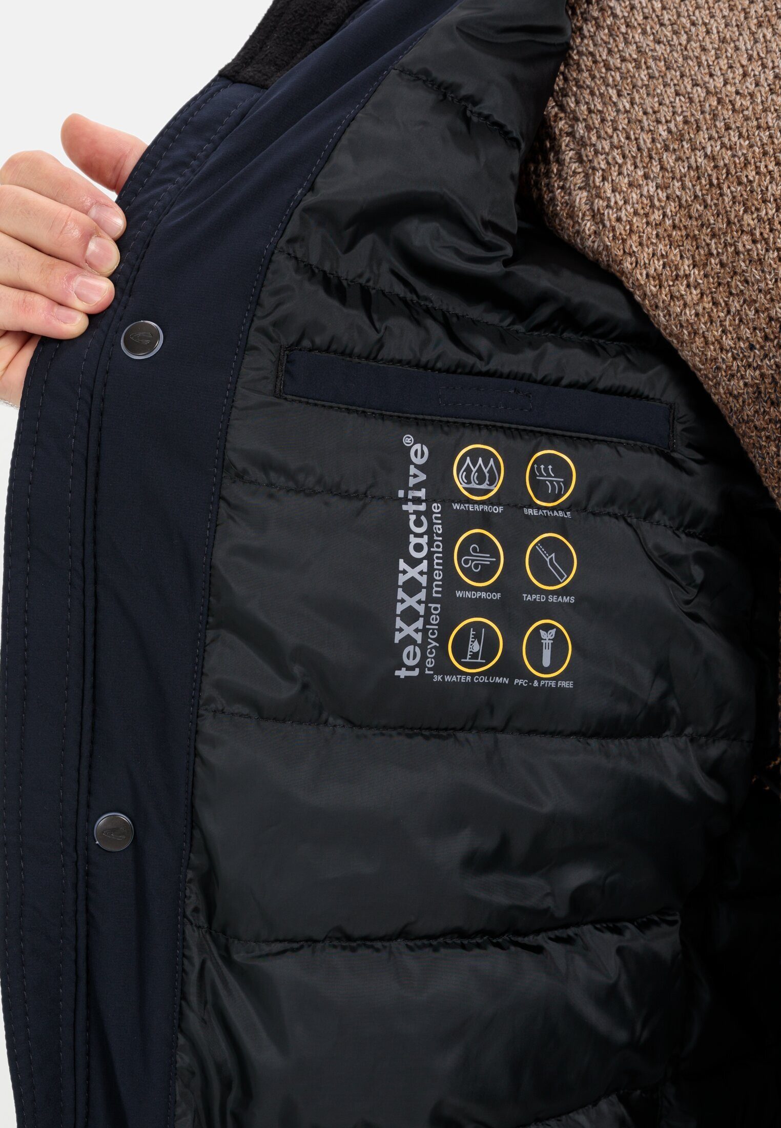 camel active Funktionsjacke mit reflektierendem Print Langarm Kapuze Markenlabel