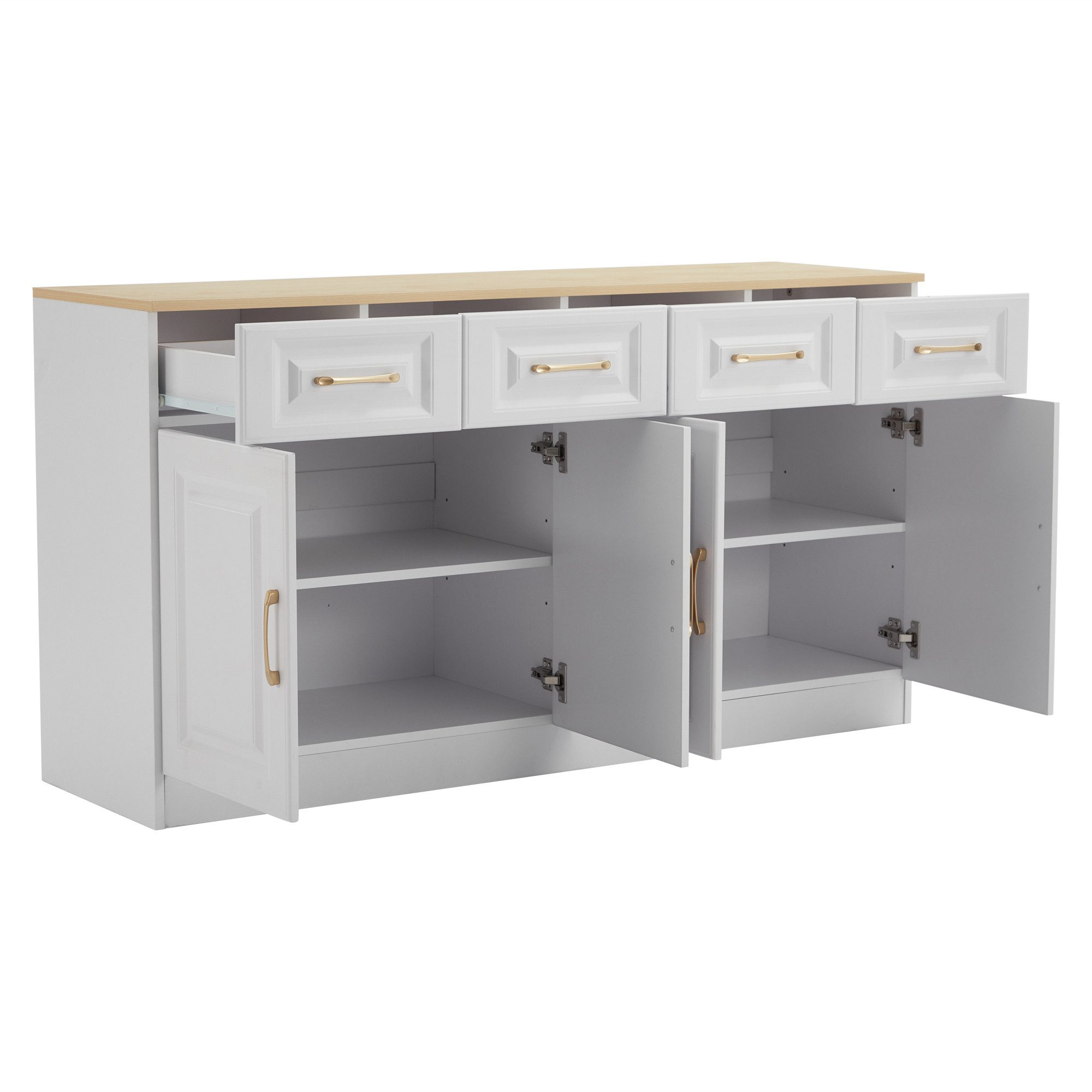 Merax Sideboard Anrichte Buffetschrank im Landhausstil (1 St), Kommode mit 4 Türen, 4 Schubladen, verstellbaren Regalen & Stauraum