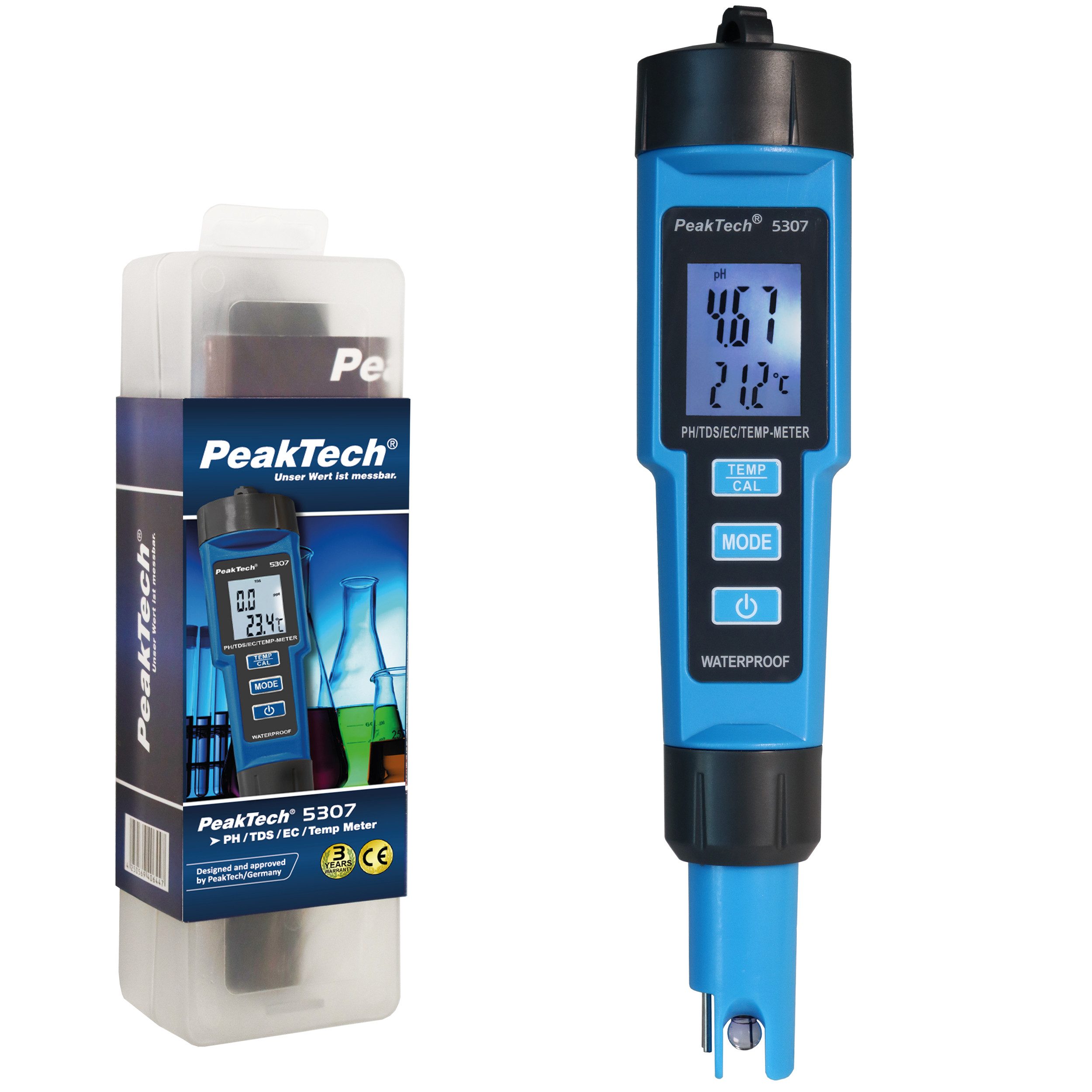 PeakTech Wassersensor 4 in 1 pH-Meter in Stiftform für pH/EC/TDS/TEMP