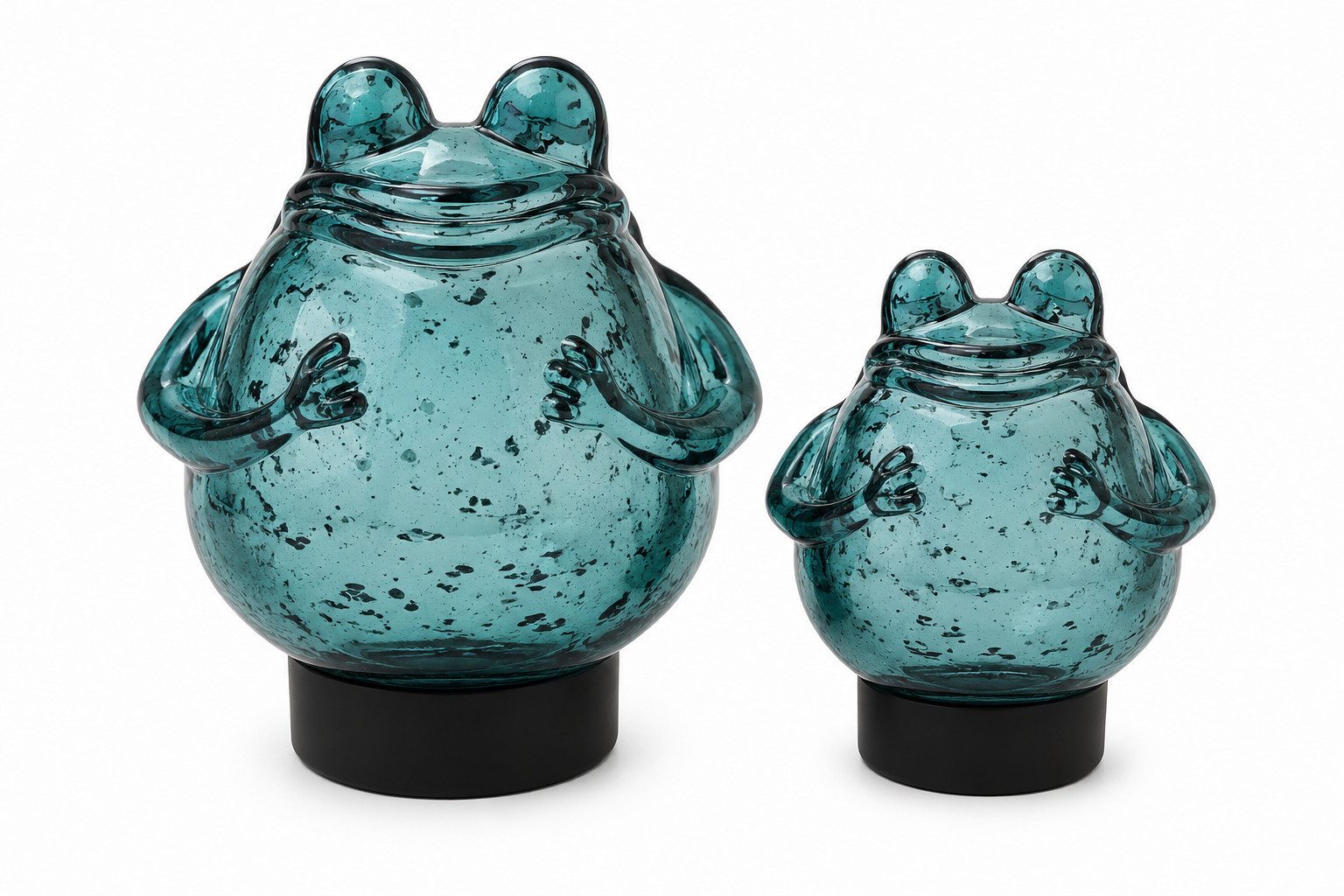 finehomegarden Teichfigur Glasfrosch schwimmend Frosch 2er Set türkis Dekorative Wasserdeko, (Set, 2-St., 2tlg), Glas 9x10cm & 12x13cm für Miniteich Wasserschale Brunnen & Veranda