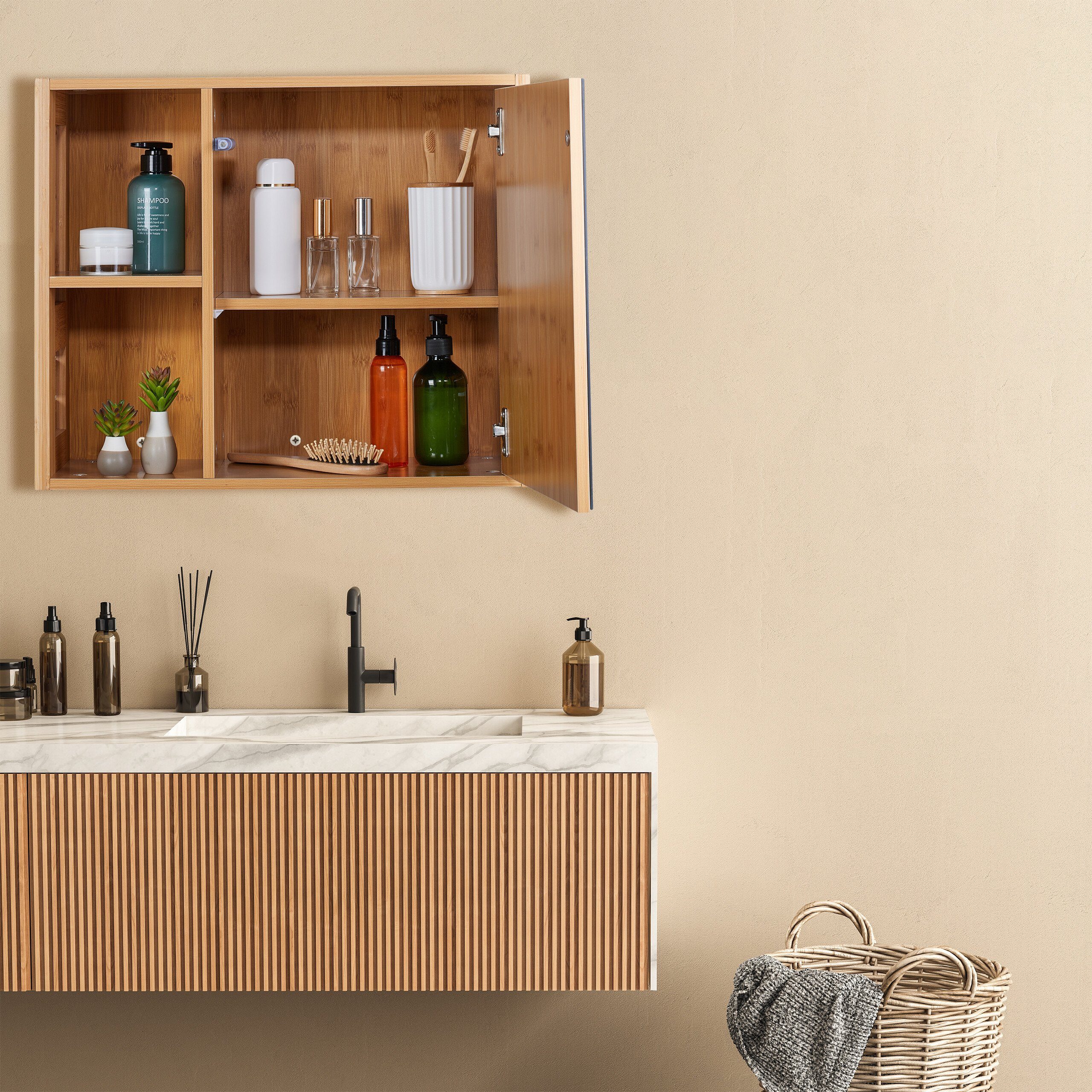 relaxdays Badezimmerspiegelschrank Spiegelschrank mit Regalfächern (1-St) – Bild 5 von 5
