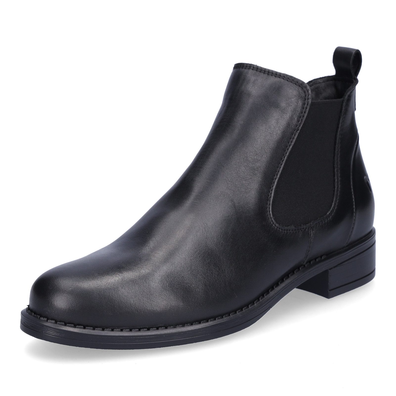 MIDS MILOU Damen Chelseaboots Glattleder in Schwarz mit Textilfutter, Chelsea-Gummizug & Blockabsatz