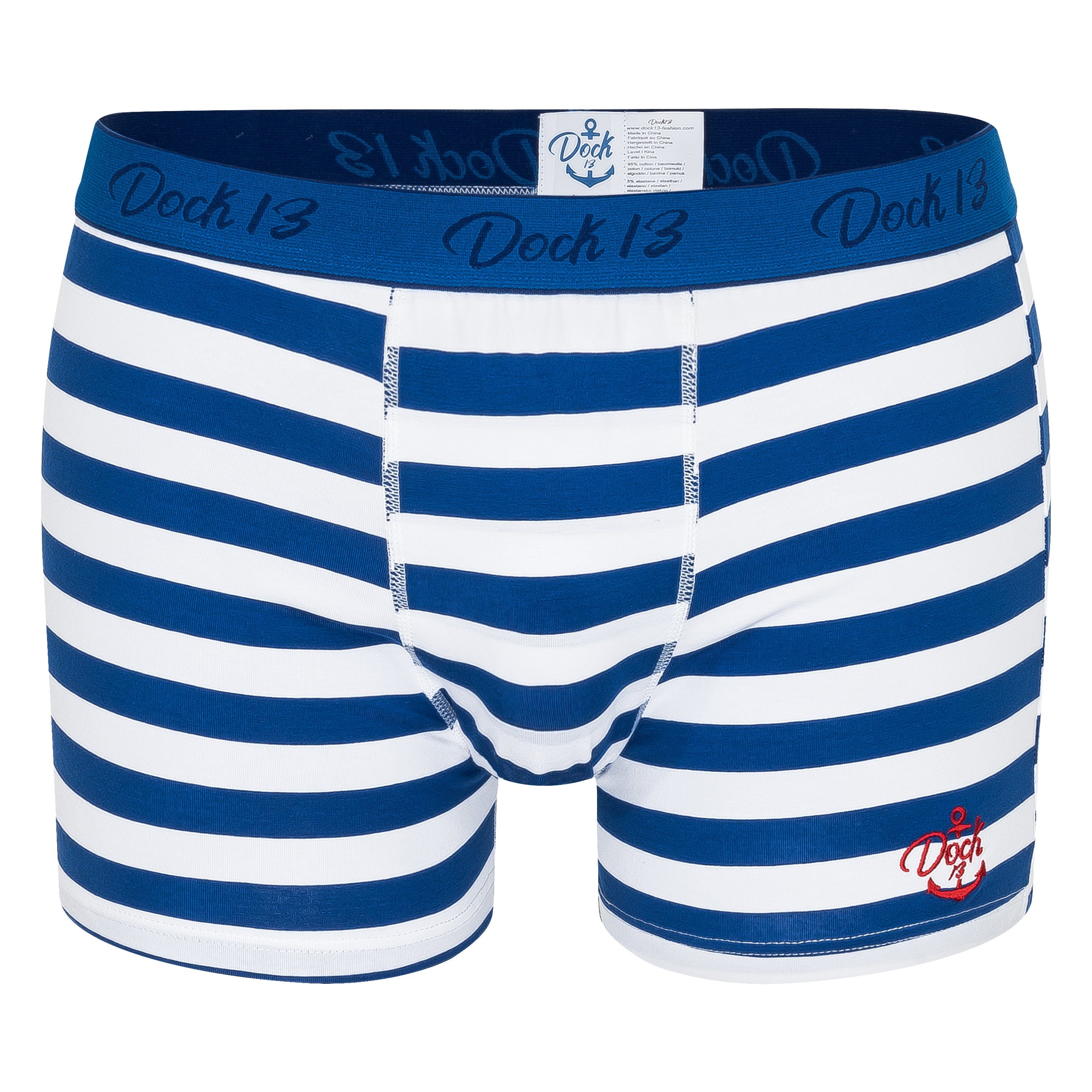 Dock13 Retro Boxer Dock13 Männer Boxershorts "Grömitz" Maritim (3er Pack Boxers) (3er-Pack, 3-St., 3er-Pack) mit Logostickerei, gewebtet Bund,eleganter Verpackung