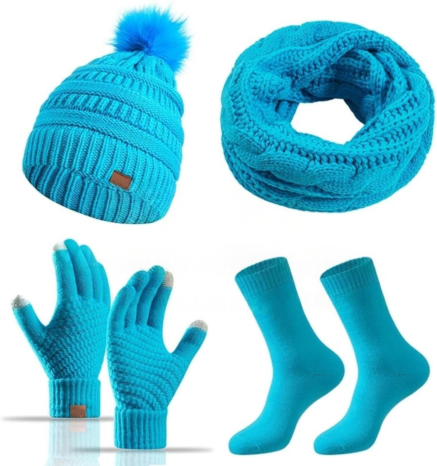 Coonoor Mütze & Schal Strickmützen-Schal-Handschuhe-Socken 4-teiliges Set Winterliches Wärmeset