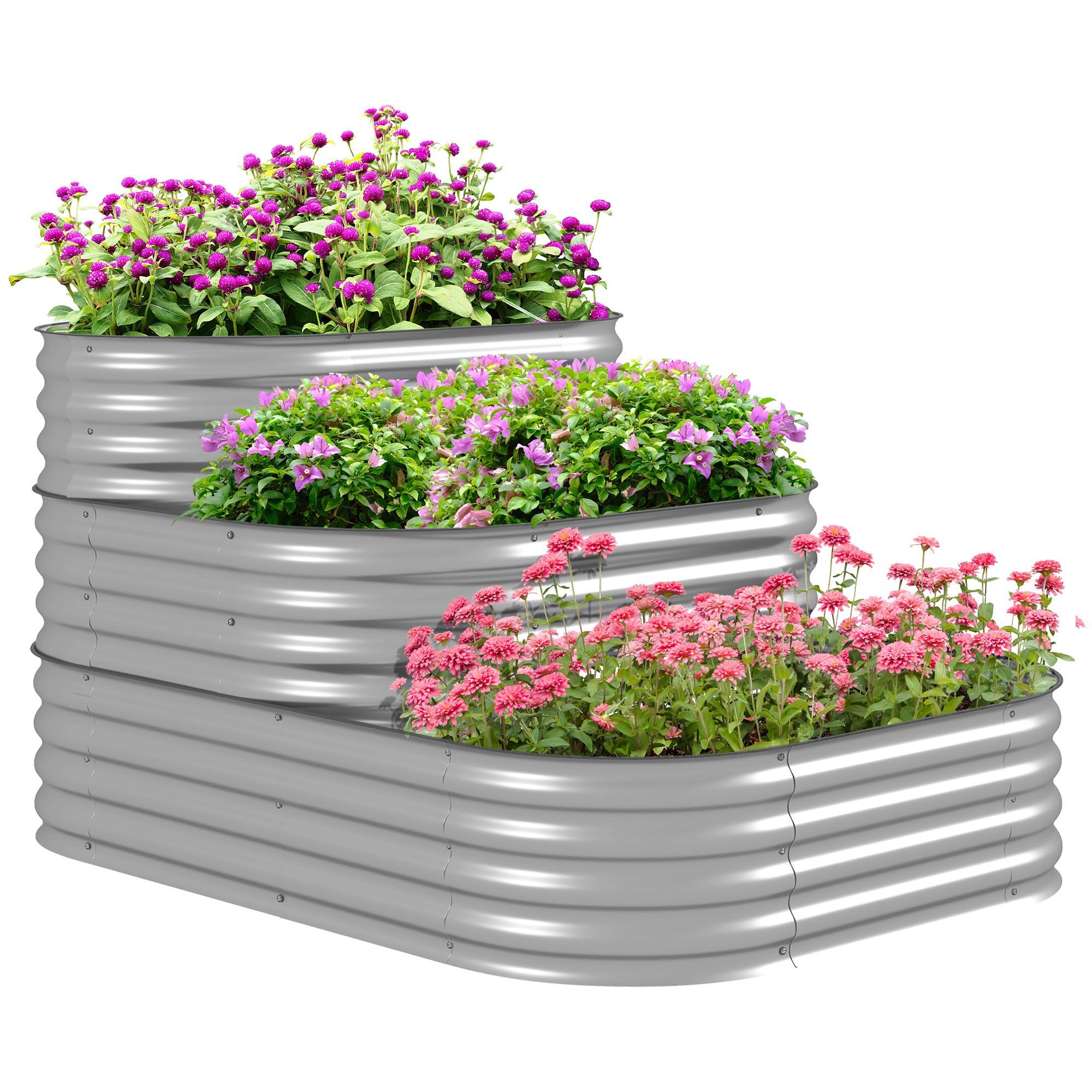 Outsunny Hochbeet 3stufiger Pflanzkasten aus Metall, DIY Blumenkasten