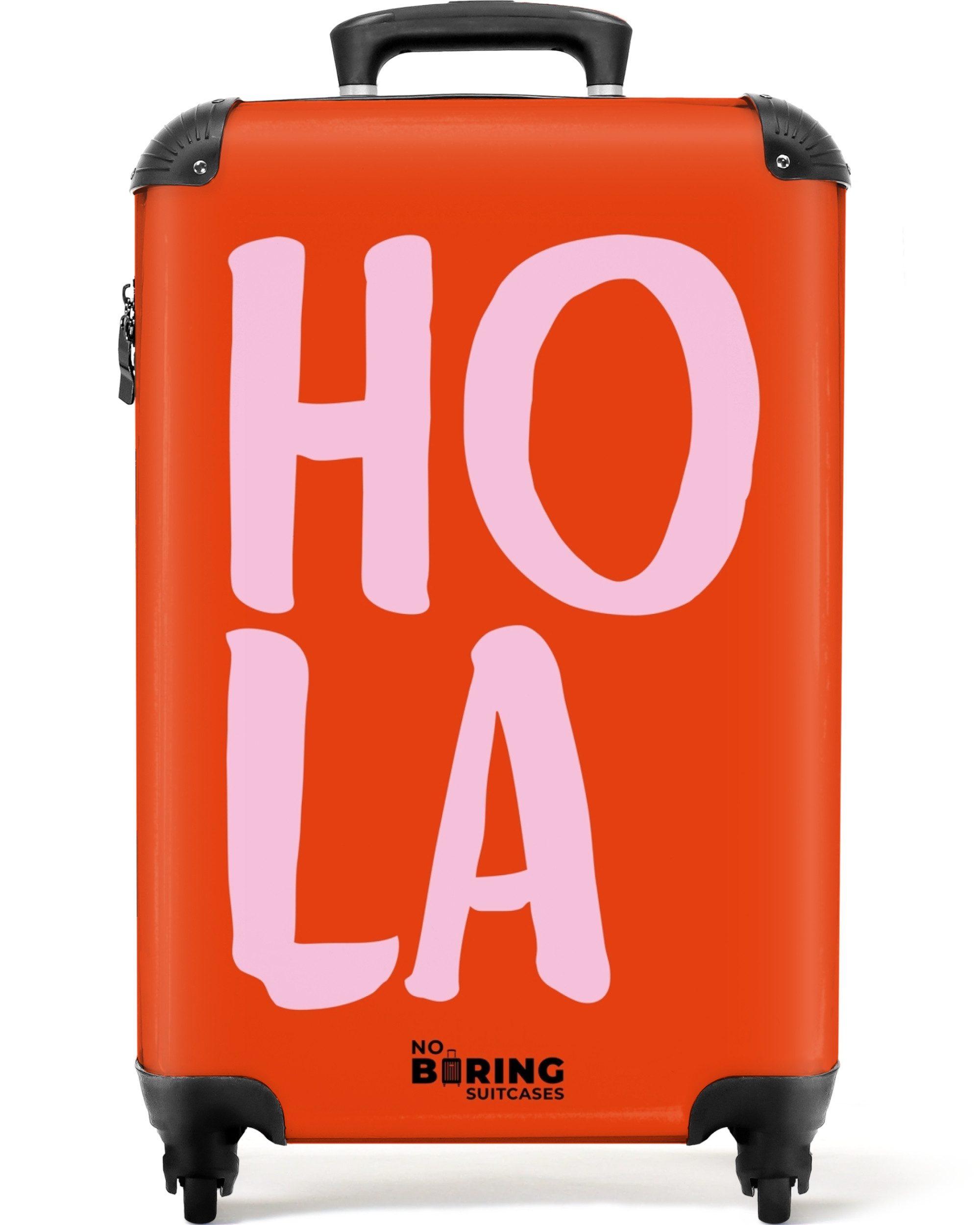 NoBoringSuitcases.com© Hartschalen-Trolley Rot und rosa Zitat 'hola' 55x35x20cm, Handgepäck Koffer & Trolleys, Luggage, Reisekoffer Frauen
