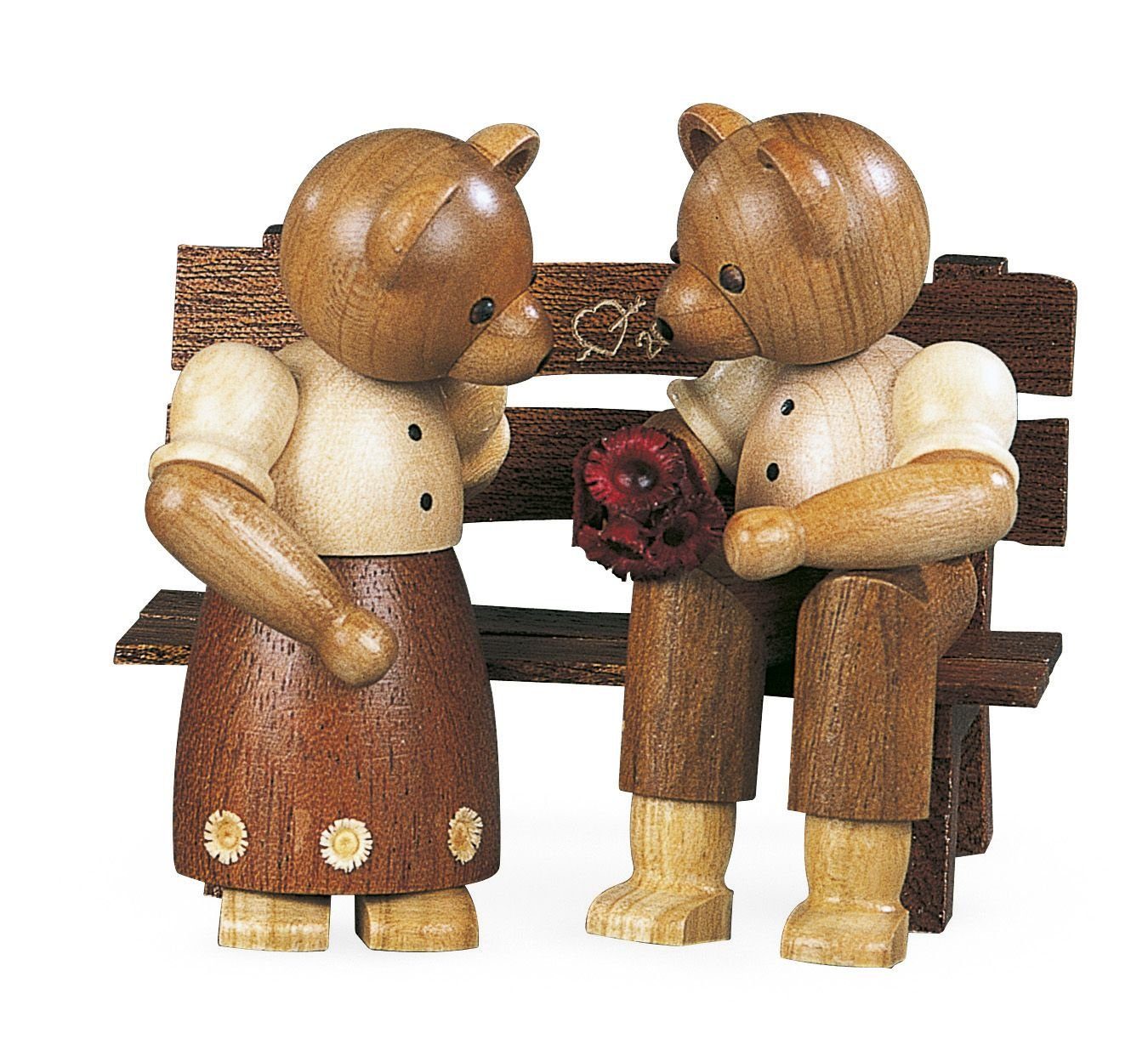 Müller Kleinkunst GmbH Seiffen Sammelfigur Bärensammelfigur Bärenpaar auf Bank natur klein Höhe 8 cm NEU
