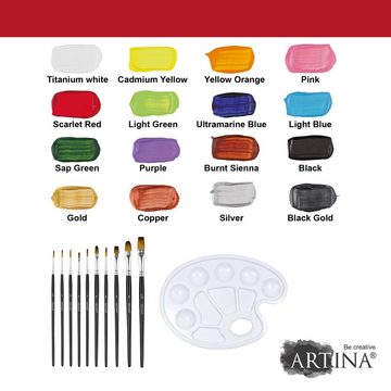 Artina Kreativset Bergamo, (27-tlg), 27tlg Malset mit 12 Acrylfarben, 4 Metallic Acrylfarben & Pinselset