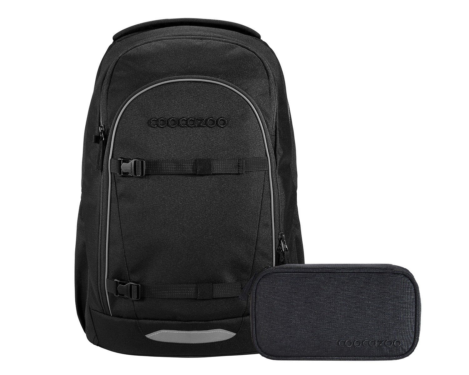 coocazoo Schulranzen Schulrucksack-Set EVERY Midnight Black 2-teilig (2-teilig), ergonomisch, rückenschonend, Leichtgewicht