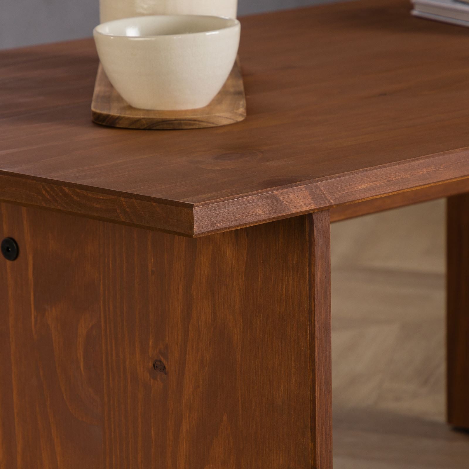 IDIMEX Couchtisch SALTO, Wohnzimmertisch aus Kiefer Massivholz, rechteckig, Sofatisch dunkelbra