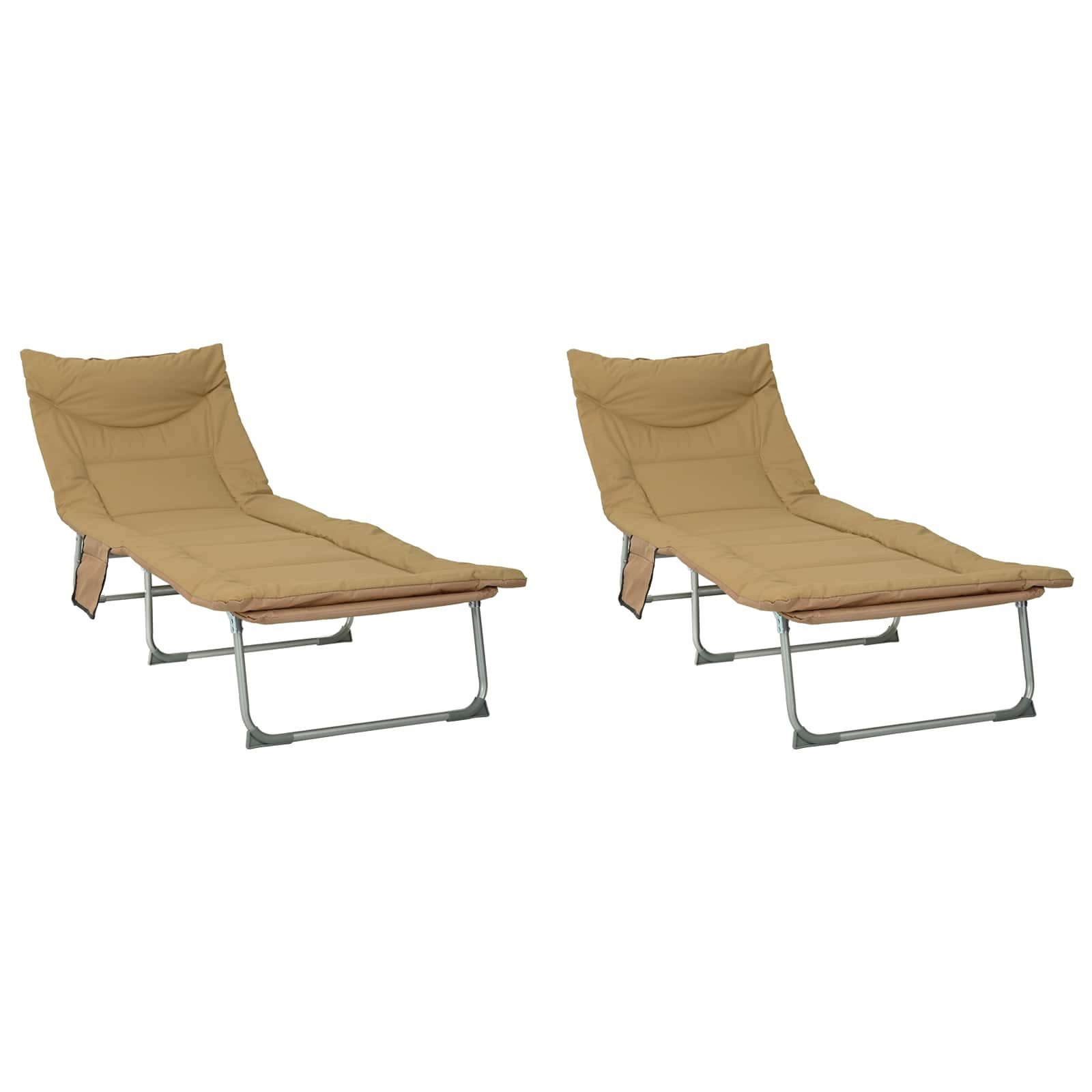 vidaXL Gartenliege Klappbare Sonnenliege mit Kissen 2 pcs Beige, 2 St.