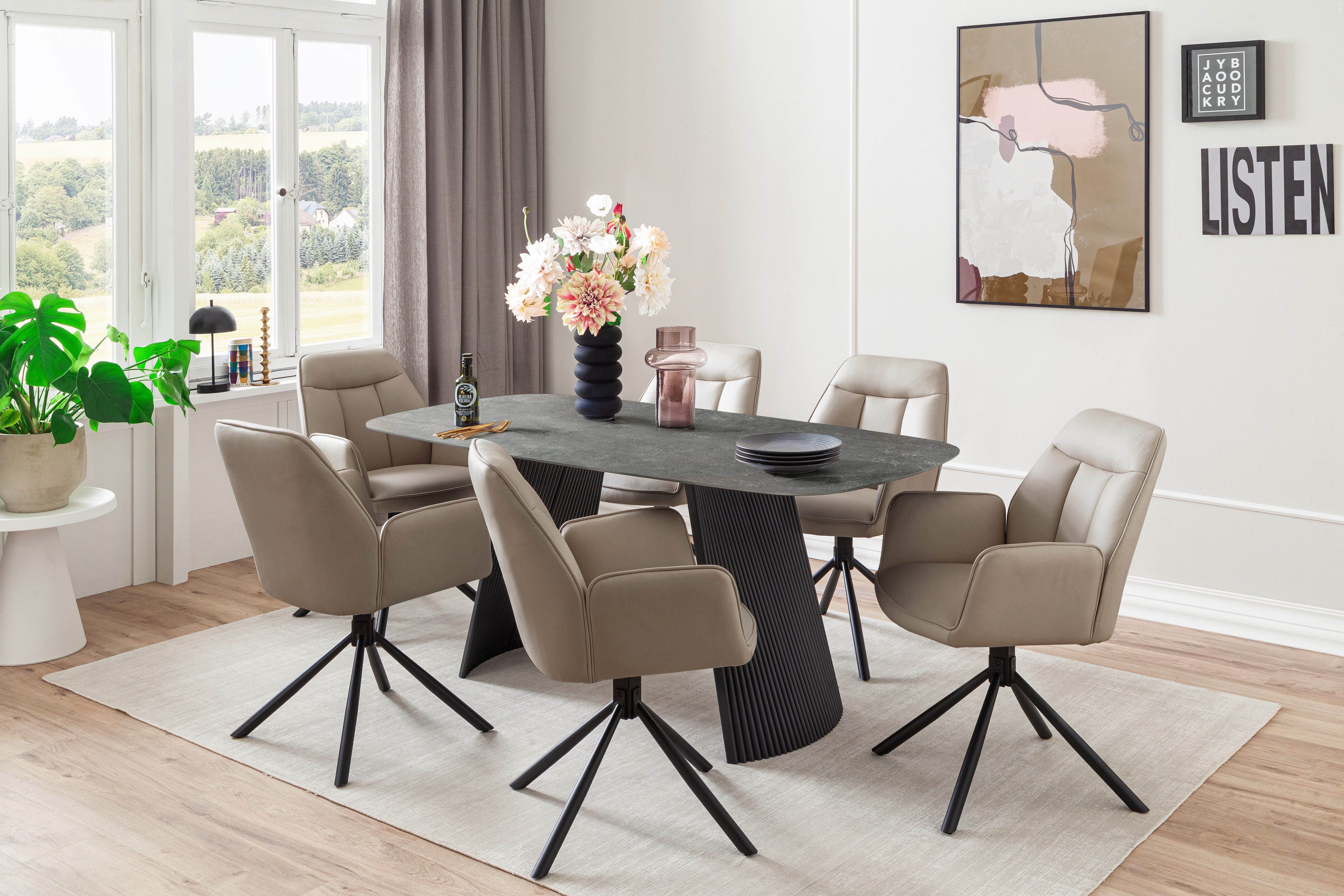 MCA furniture Esstisch TOBELO Wangentisch 180x90cm (1-St), Keramik, Metall, schwarz marmoriert, dining table, 4-6 Personen