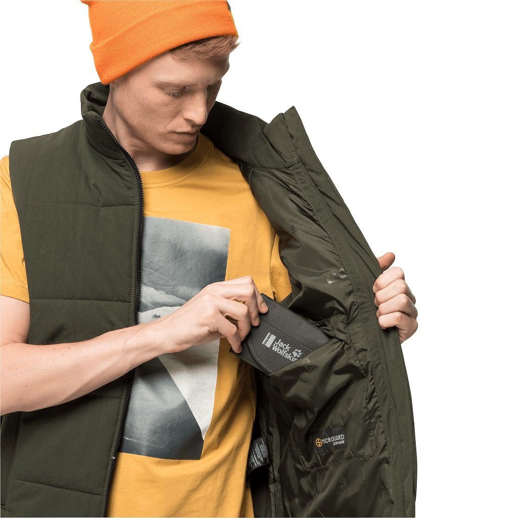 Jack Wolfskin Steppweste White Frost (winddicht, wasserabweisend, PFC-frei) grün Herren