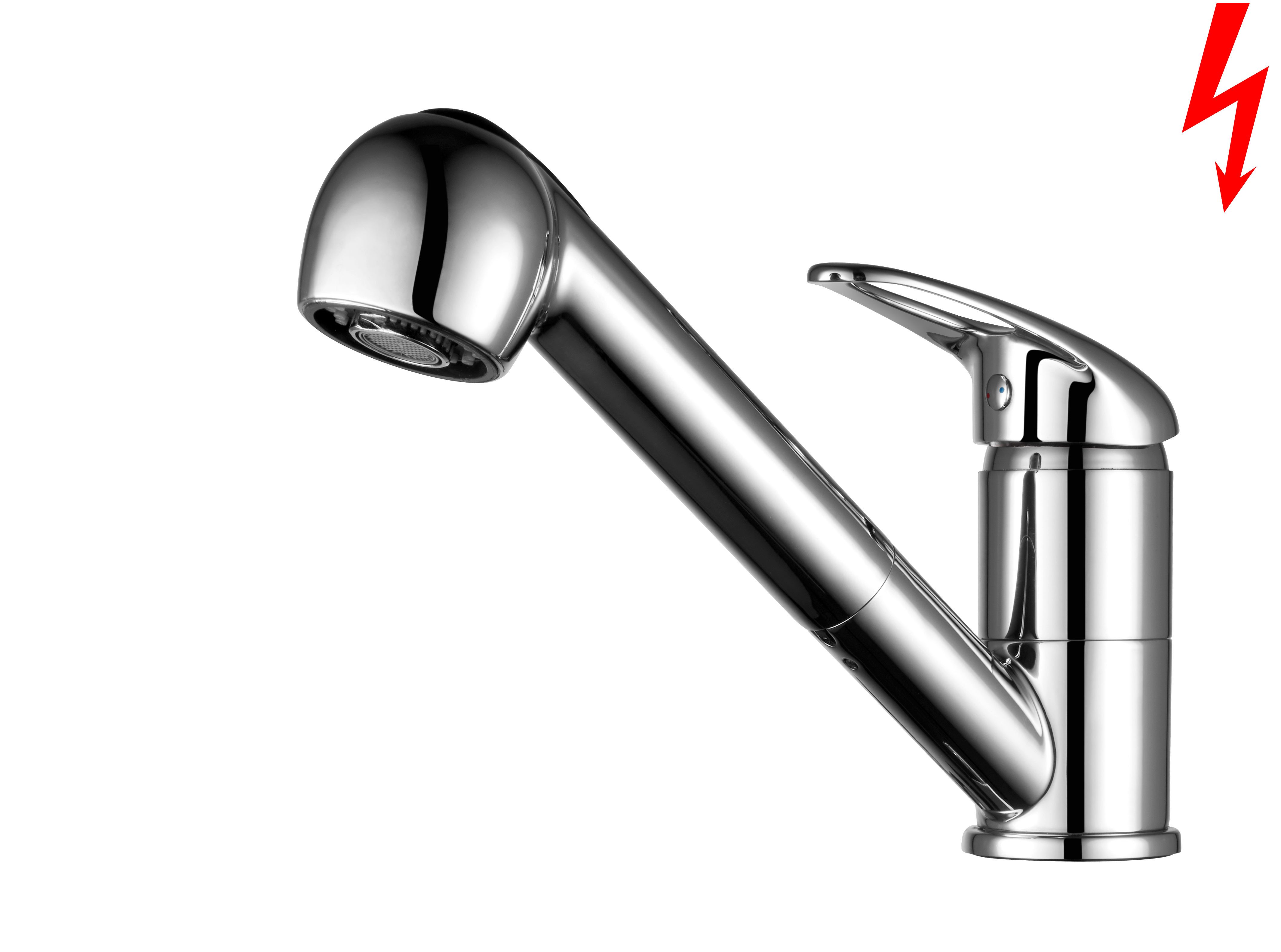 Vereg Spültischarmatur ND2258BR Küchenarmatur Niederdruck, mit ausziehbarem Auslauf, Hebel offen Chrom