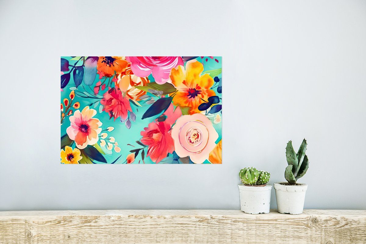 für Poster Ohne Poster, Blumen MuchoWow Wandposter Wohnzimmer, Rahmen (1 St), - Wandbild, - Natur, Ölfarben