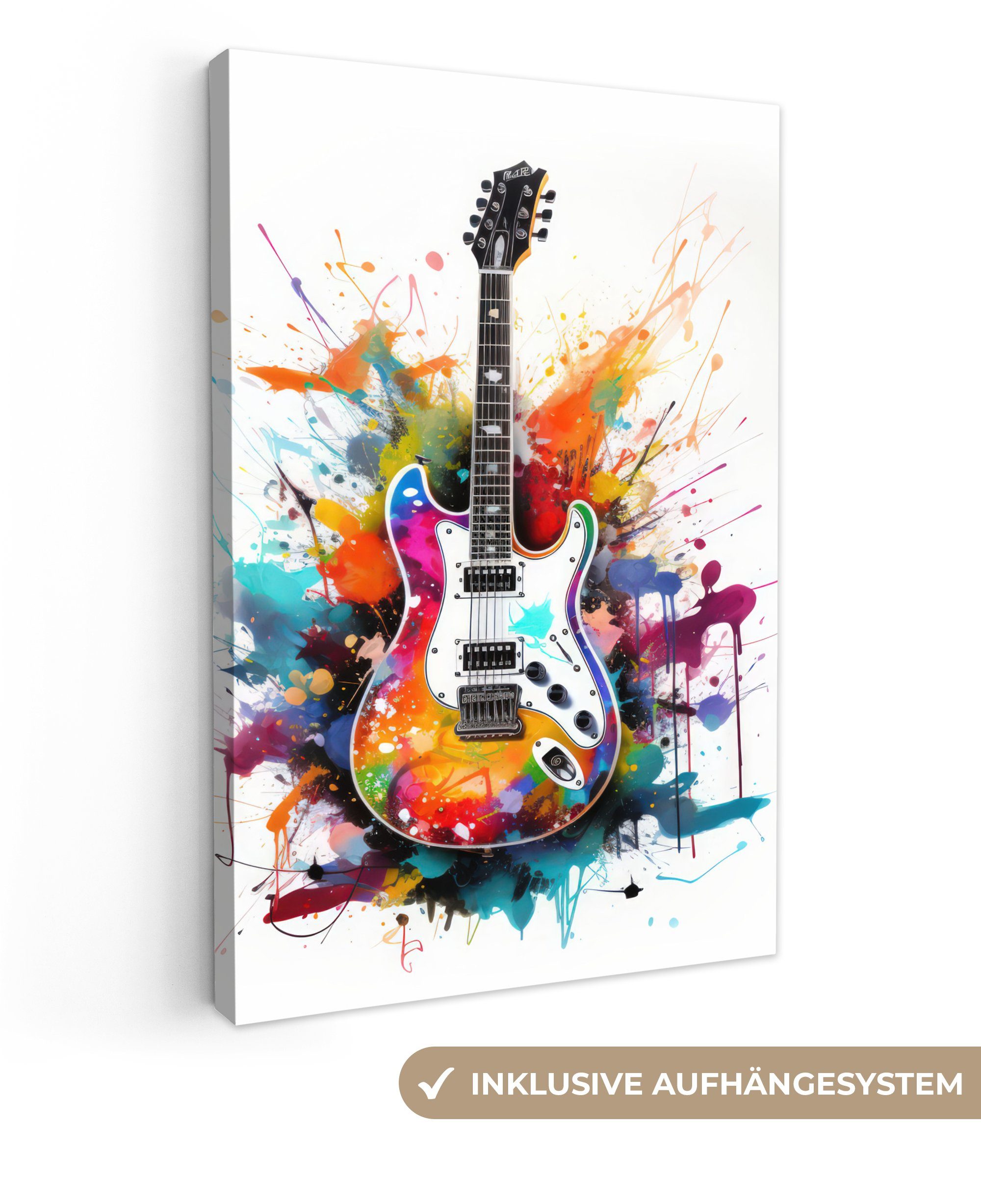 OneMillionCanvasses® Leinwandbild Gitarre - Graffiti - Musik - Weiß, Fotodr günstig online kaufen
