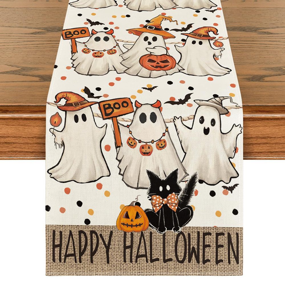 CLTYQ Tischläufer Halloween Tischläufer mit Geister-Kürbis Druck,33*183cm ( günstig online kaufen