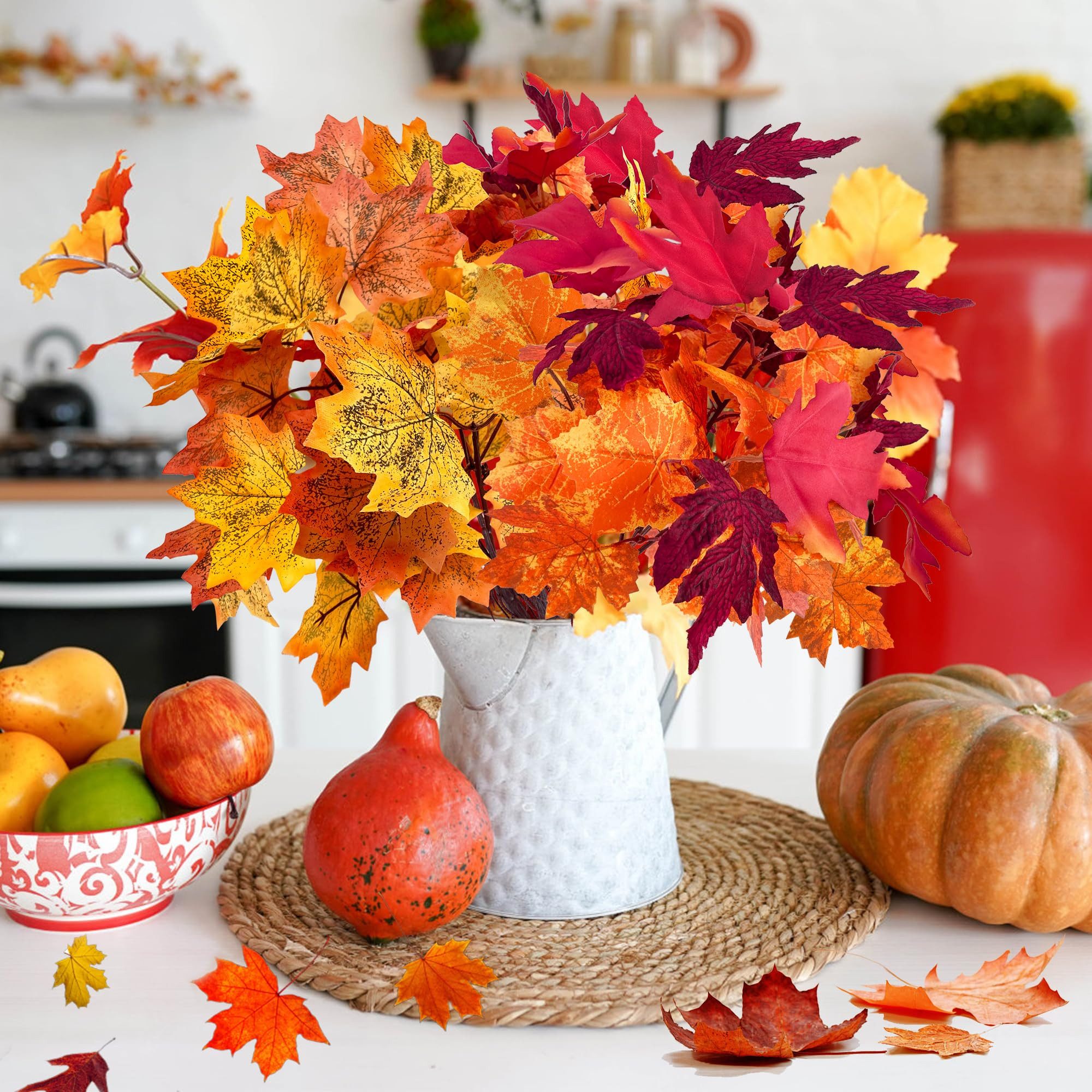 Kunstblumenstrauß 4 Bündel Künstliche Herbststrauß Ahorn Blätter Zweige Herbstzweige, Bomiclss, Kunstpflanzen Herbst für Erntedankfest Halloween Deko Herbstdeko – Bild 5 von 5