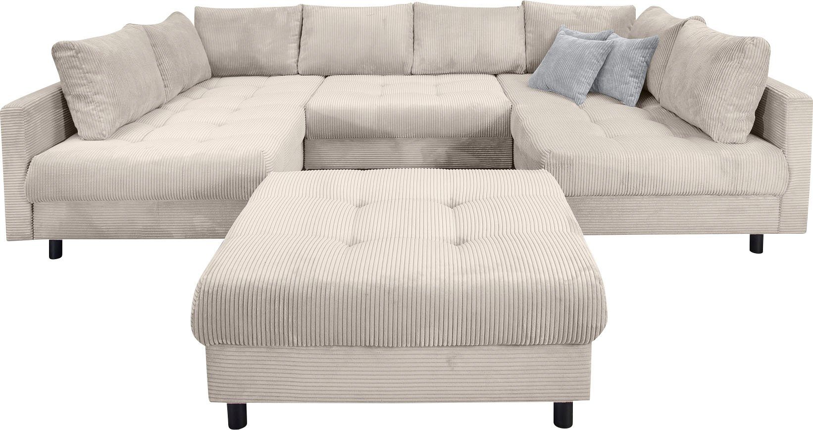 COLLECTION AB Wohnlandschaft Toni U-Form, B: 298 cm, mit Hocker & 3 Zierkissen, Federkern