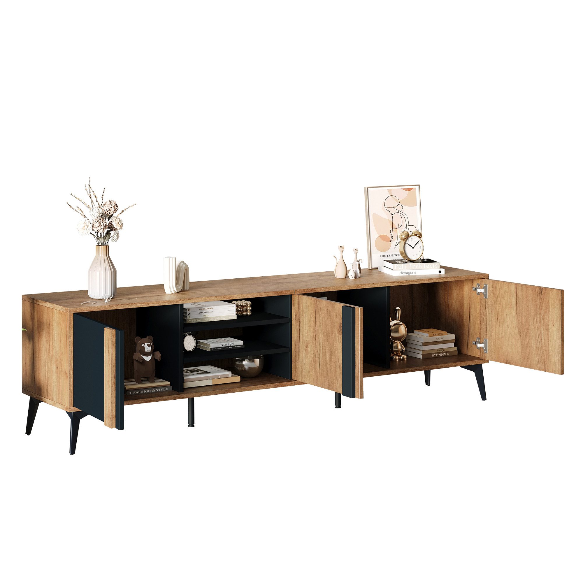 OKWISH Lowboard Rustikales Braun-TV-Schrank (Fernsehtisch,TV-Board,TV-Ständ günstig online kaufen