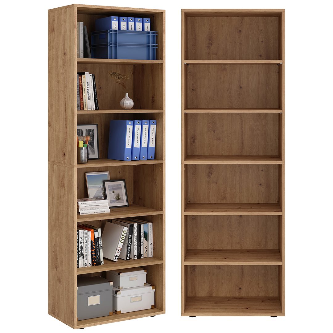 Bellamio Regal Apol Bücherregal 176 cm hoch, mit offenen Fächern & Schubladen, Standregal, Holzregal mit 6 höhenverstellbaren Fächern, 176 cm hoch