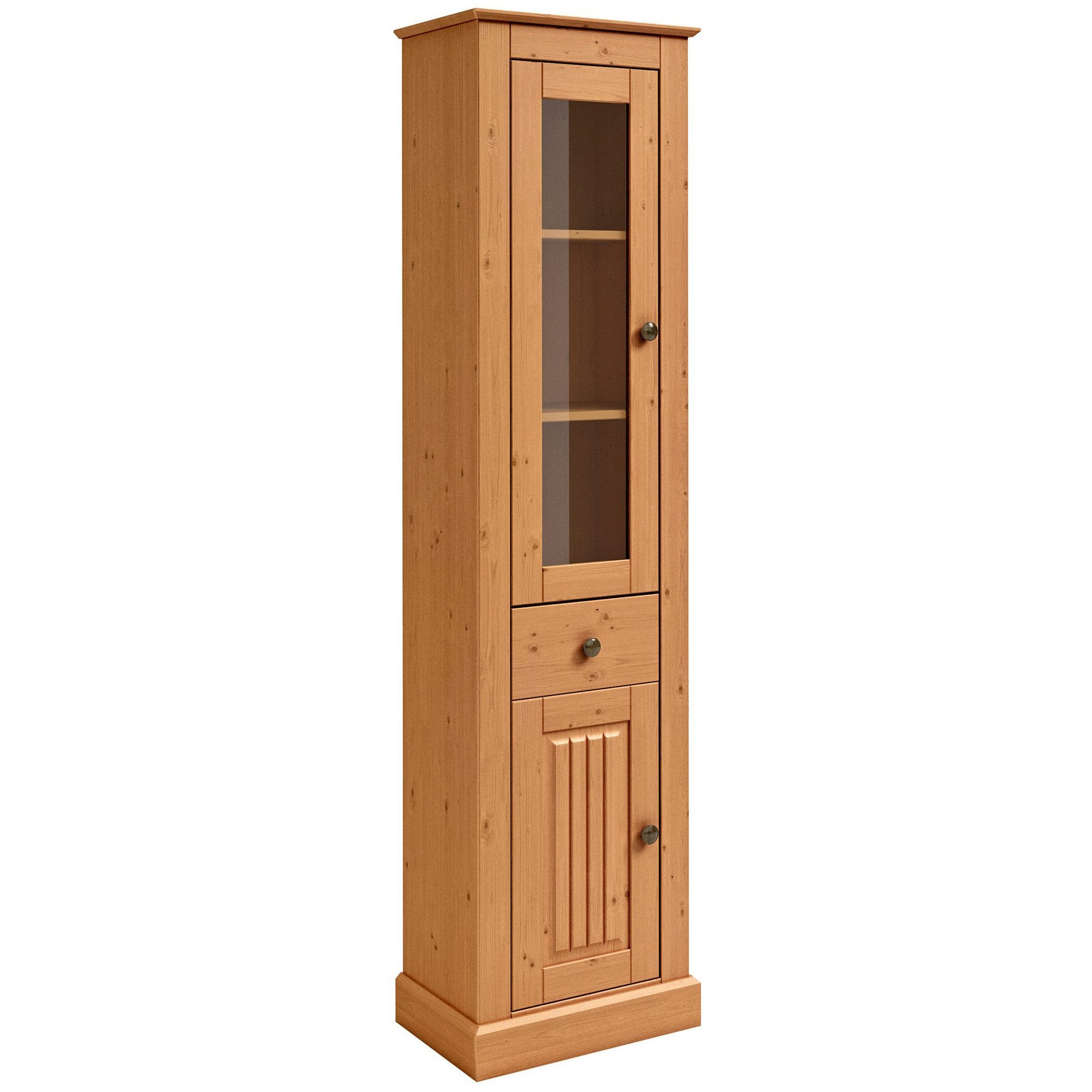 loft24 Vitrine Martin - Vitrinenschrank Glasvitrine Schrank Standvitrine 1 Tür mit Glasfront, 1 Schublade, Kiefer, Landhausstil
