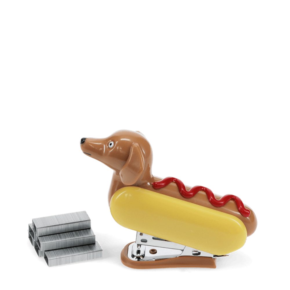 Rex London Heftgerät Klammerhefter Hot Dog, (Stück, 1 tlg., 1 Klammerhefter), Dackel, ca. 11,6x3,2x8,5 cm, inkl. 1000 Скобы