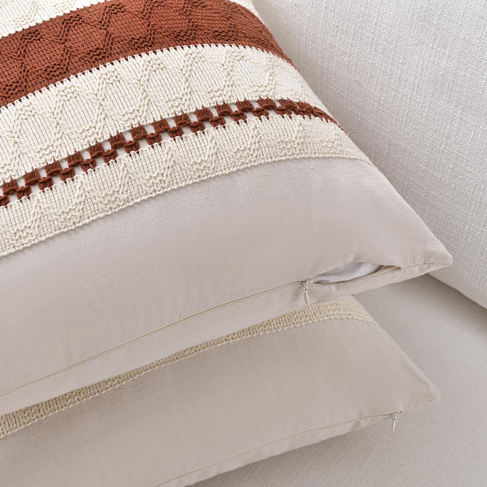 Agger Kissenbezug 2er-Set Boho-Zierkissenbezüge 45x45cm, Rustikale Retro-Kissenhüllen, (2 Stück), für Wohnzimmer, Schlafzimmer, Couch, Bett, Sofa & Sessel – Bild 4 von 5