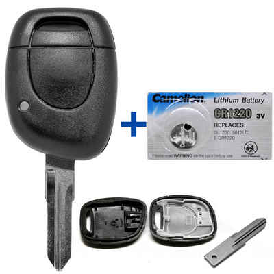 mt-key Auto Schlüssel Ersatz Gehäuse + 1x Rohling VAC102 + passende CR1220 Knopfzelle, CR1220 (3 V), für Renault Kangoo Clio Twingo 1220 Funk Fernbedienung