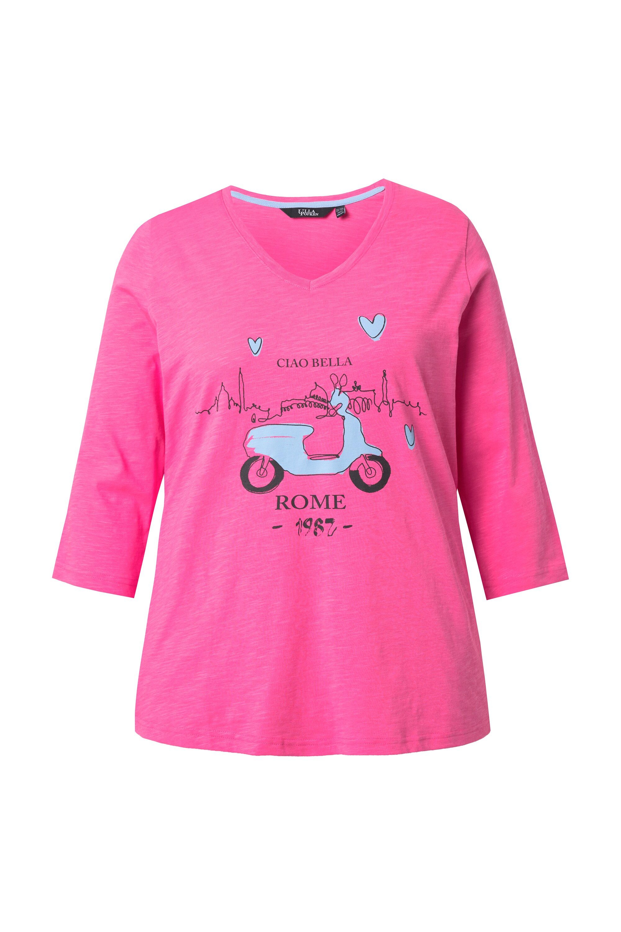 Ulla Popken T-Shirt Shirt Ciao Bella Classic V-Ausschnitt 3/4-Arm günstig online kaufen